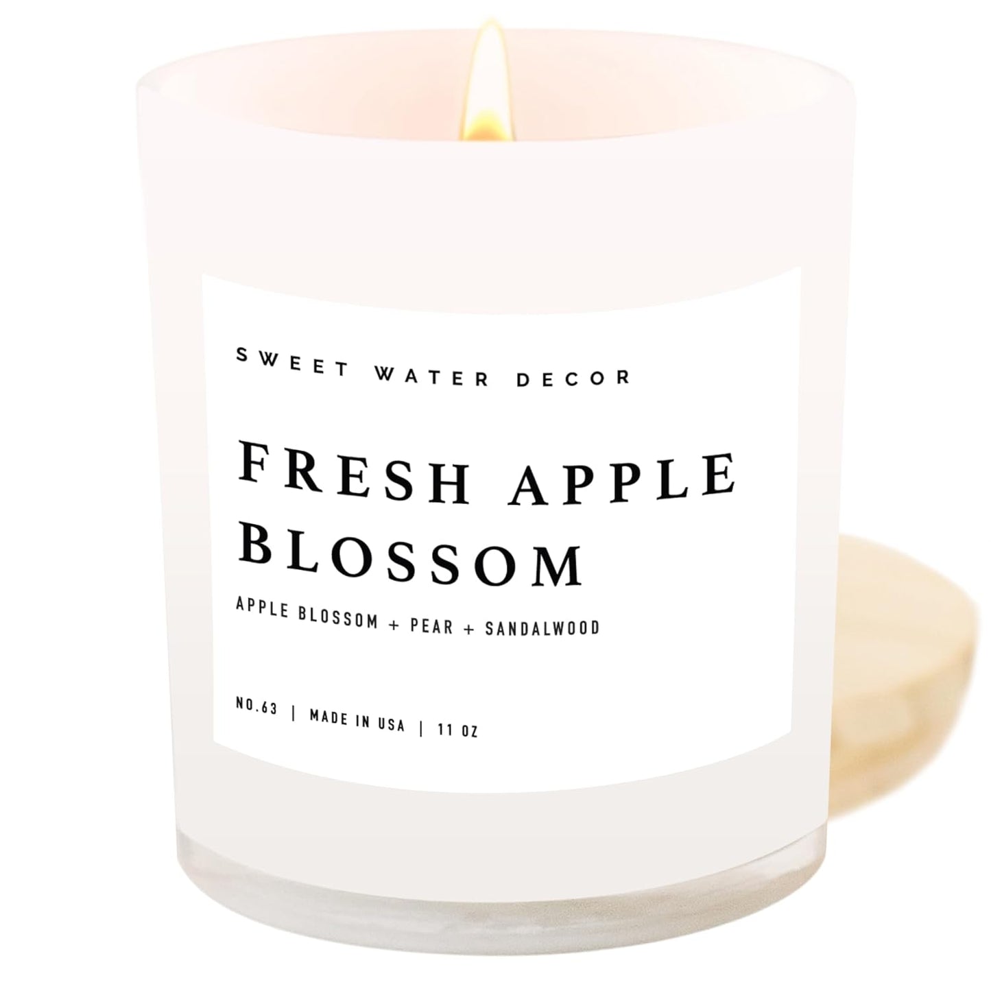Sweet Water Decor Salt and Sea Candle - Sea Salt, Citrus, Amber, Musk, Beach Scented Soy Candles for Home - 11oz White Glass Jar Wood Lid, 50 Hour Burn Time, Made in the USA