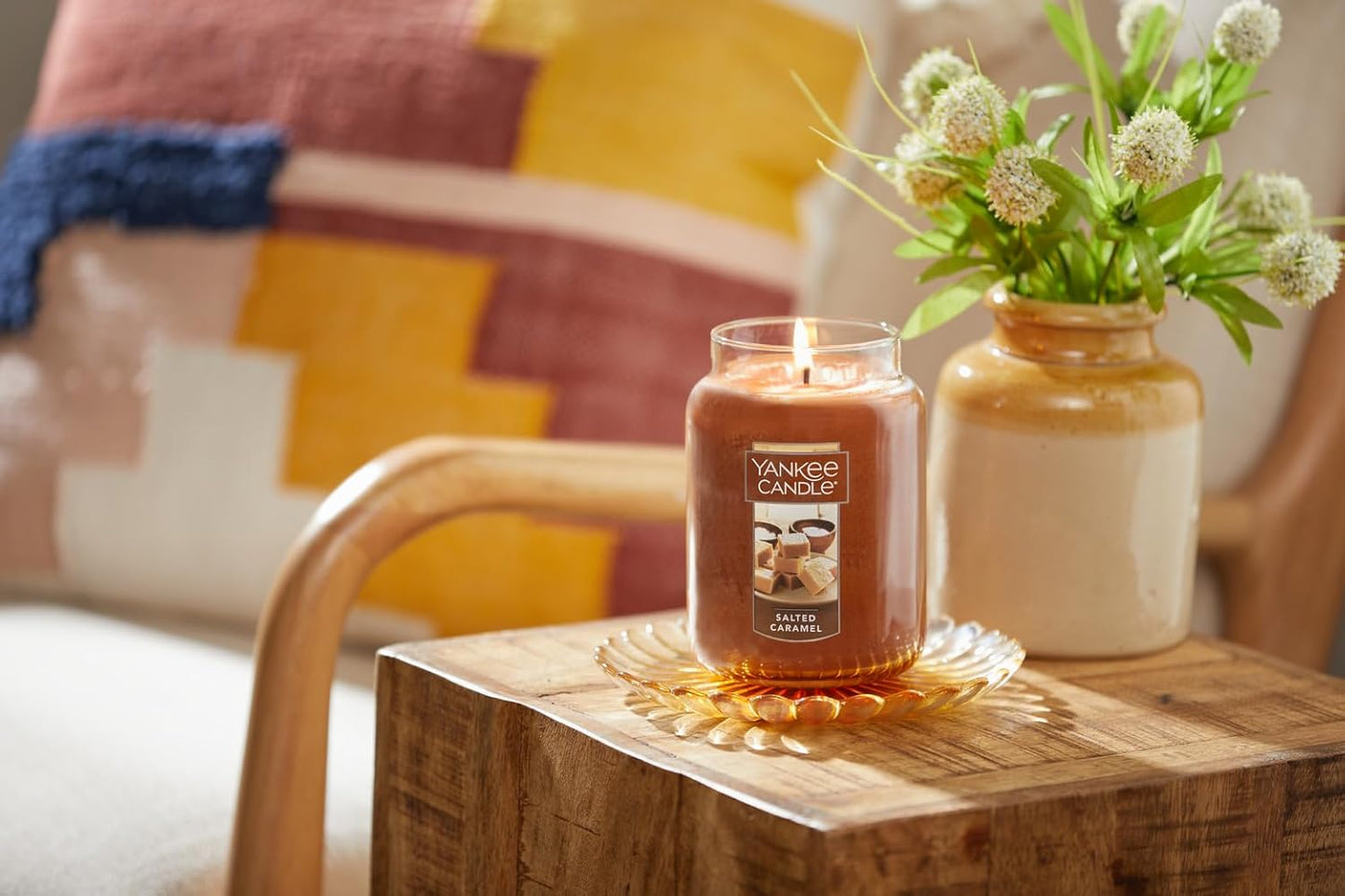 Yankee Candle | Salted Caramel Scented, Classic 22oz Large Jar Single Wick Aromatherapy Candle, Over 110 Hours of Burn Time, Autumn Candle
