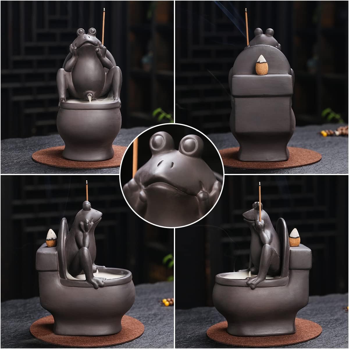ChangWanna Frog Incense Stick Holder - Ceramic Insence Burner Ash Catcher, Insense Stand with 45 Sandalwood Sticks, Ornament for Aromatherapy/Yoga/Meditation/Home Living Room Office Decor