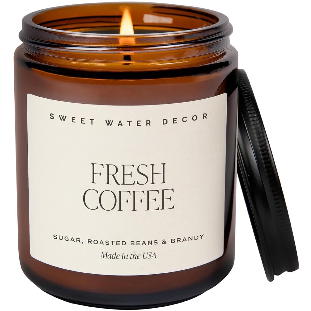 Sweet Water Decor Warm and Cozy Soy Candle - Orange Peel, Cinnamon, Ginger and Clove Scented Candles for Home - 9oz Amber Jar Black Lid, 40 Hour Burn Time, Made in the USA