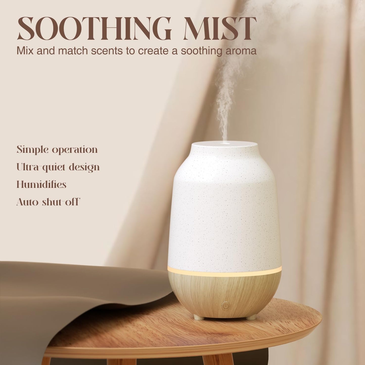 SALKING Essential Oil Diffuser, 100ml Small Aromatherapy Diffuser with Auto Shut-Off Function, Ultrasonic Diffusers for Essential Oils, Cool Mist Humidifier with Warm White Lights, for Office Home