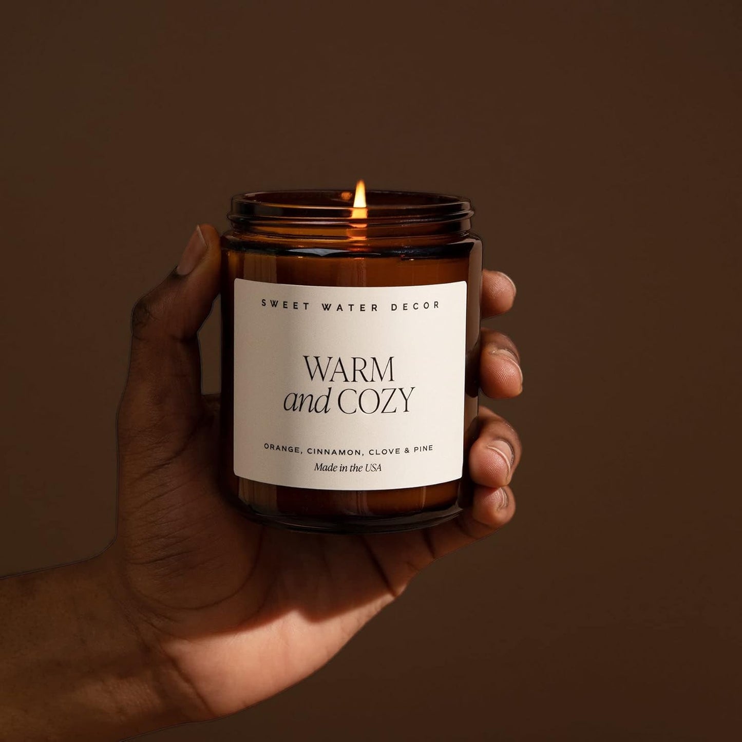 Sweet Water Decor Warm and Cozy Soy Candle - Orange Peel, Cinnamon, Ginger and Clove Scented Candles for Home - 9oz Amber Jar Black Lid, 40 Hour Burn Time, Made in the USA