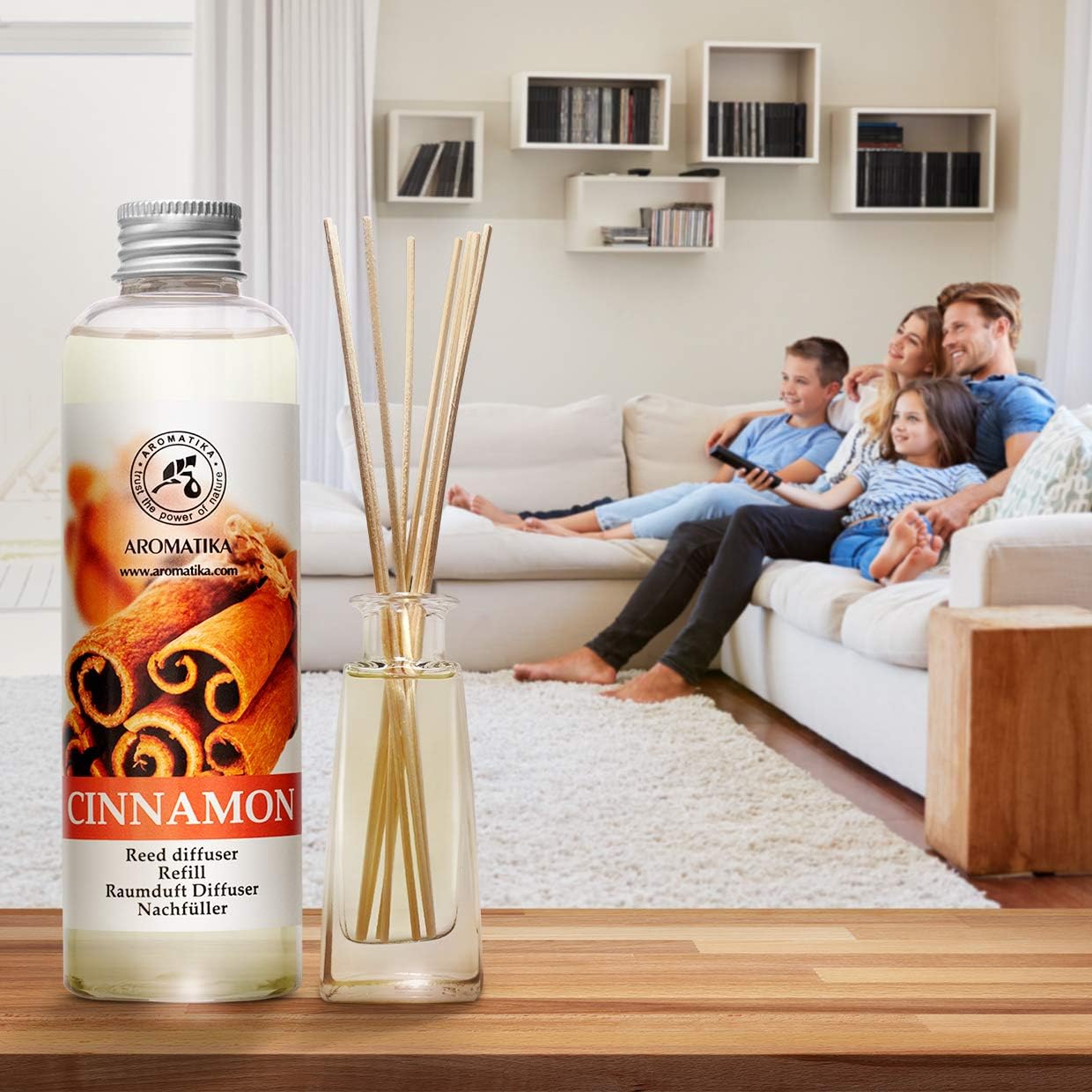 Cinnamon Reed Diffuser Refill with Natural Essential Cinnamon Oil 6.8 Fl Oz - Fresh & Long Lasting Fragrance - Reed Diffuser Oil Refill for Aromatherapy - Home - Fitness - Boutique