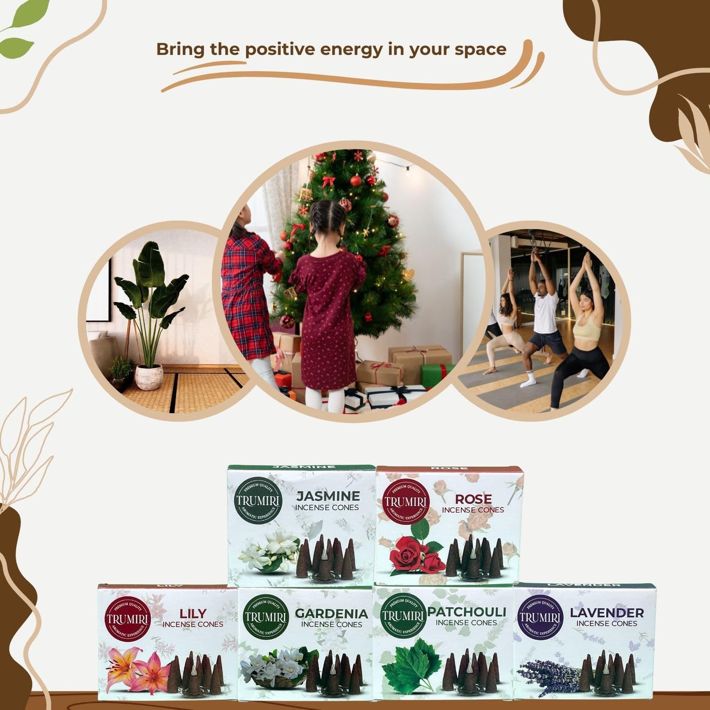 Trumiri Woody Incense Cones - Variety Pack - Total 60 Cone Incense (6 Scents x 10 Conos) - White Sage, Palo Santo, Dragons Blood, Sandalwood - Inscents-Cones Scented - Insense Cones - Incent Cone