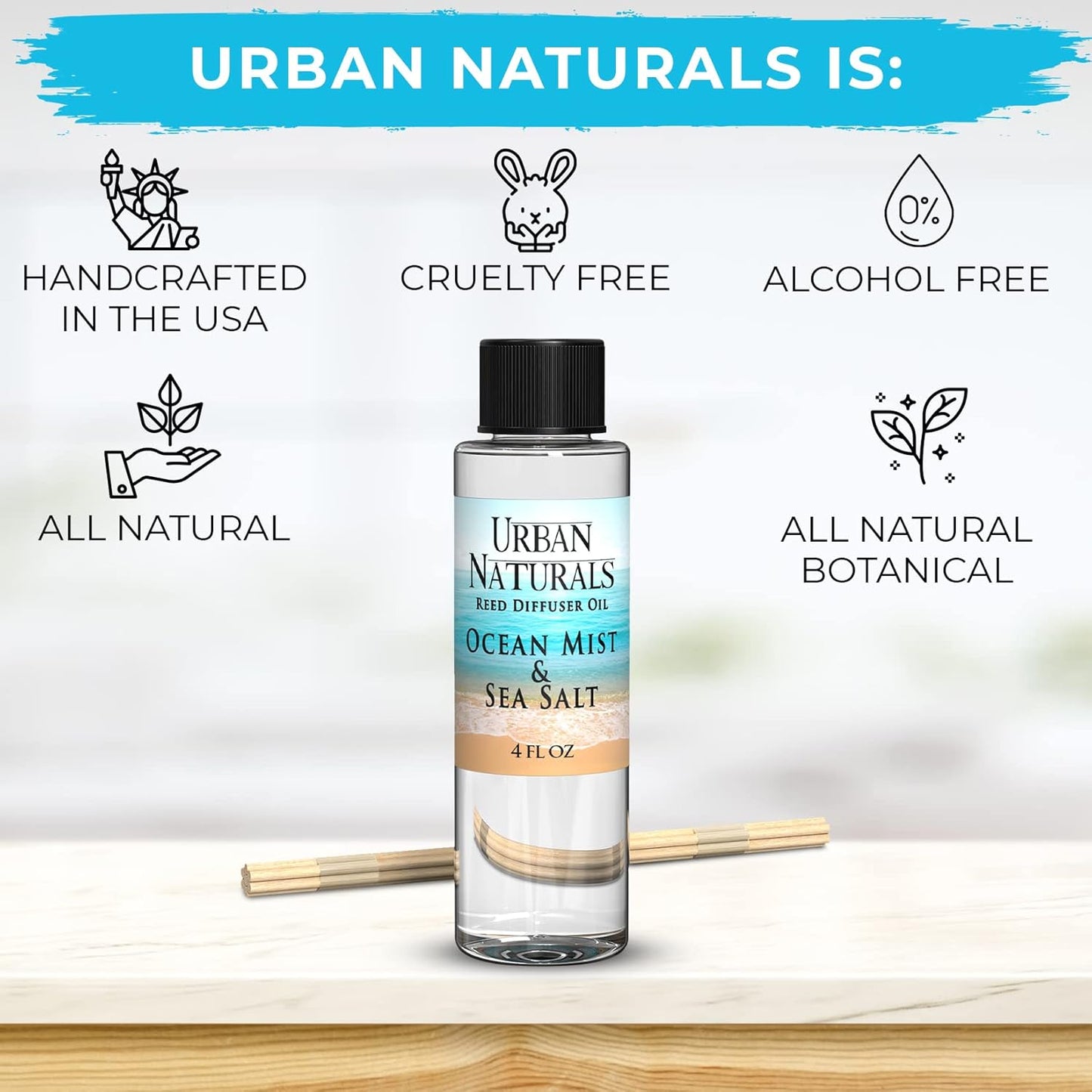 Urban Naturals Eucalyptus & Sage Oil Reed Diffuser Refill | Eucalyptus, Sage, Mint, Lime and Cedarwood| Includes a Free Set of Reed Sticks! 4 oz