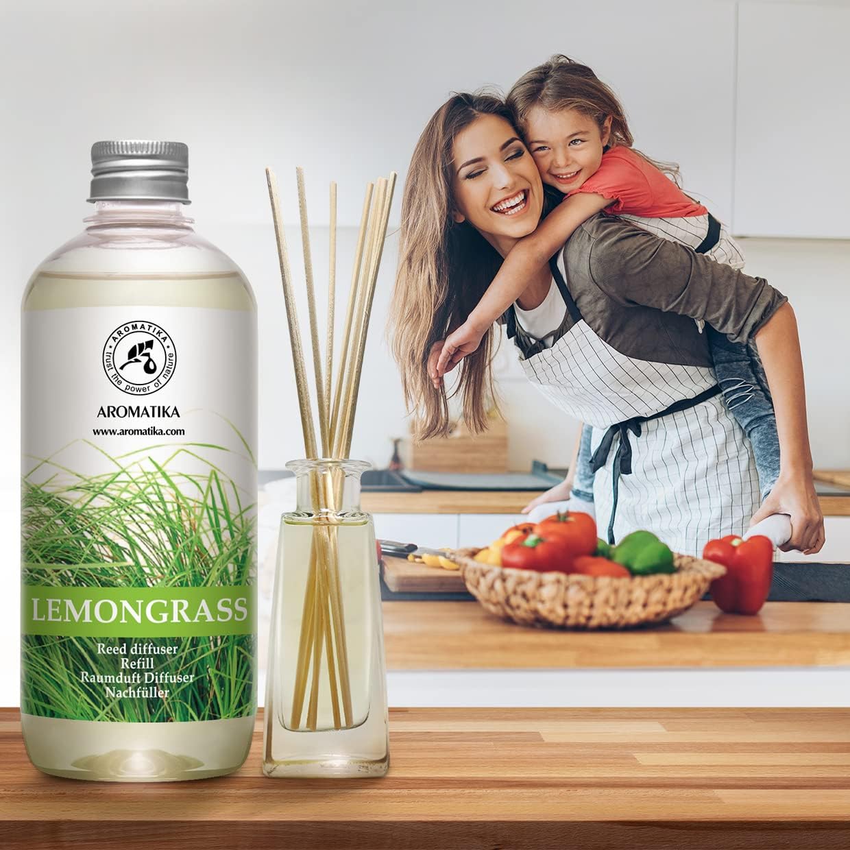 Lemongrass Diffuser Refill 34 Fl Oz (2x17 Fl Oz) - Fresh & Long Lasting Fragrance - Refill with Natural Essential Lemongrass Oil - for Aromatherapy - Spa - Home - Reed Diffuser Oil Refill Lemongrass
