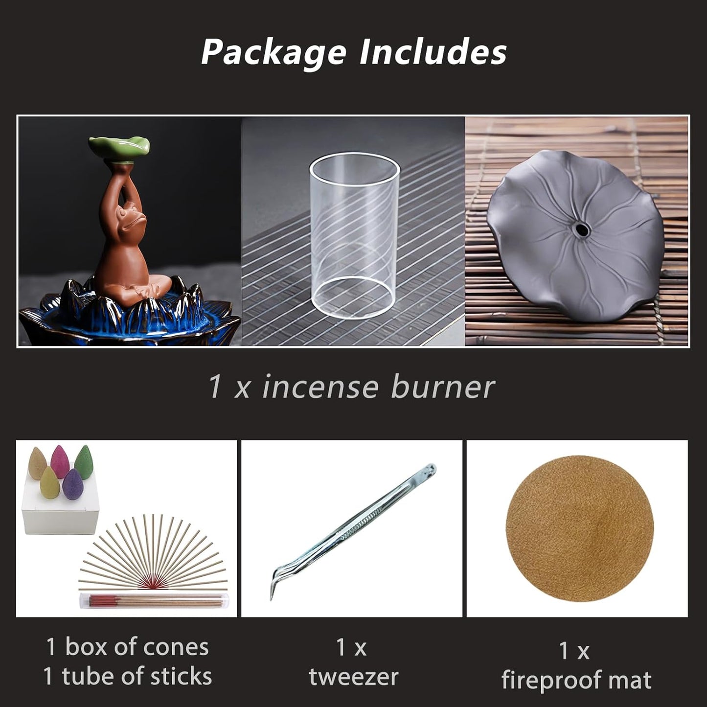 ChangWanna Frog Incense Stick Holder - Ceramic Insence Burner Ash Catcher, Insense Stand with 45 Sandalwood Sticks, Ornament for Aromatherapy/Yoga/Meditation/Home Living Room Office Decor