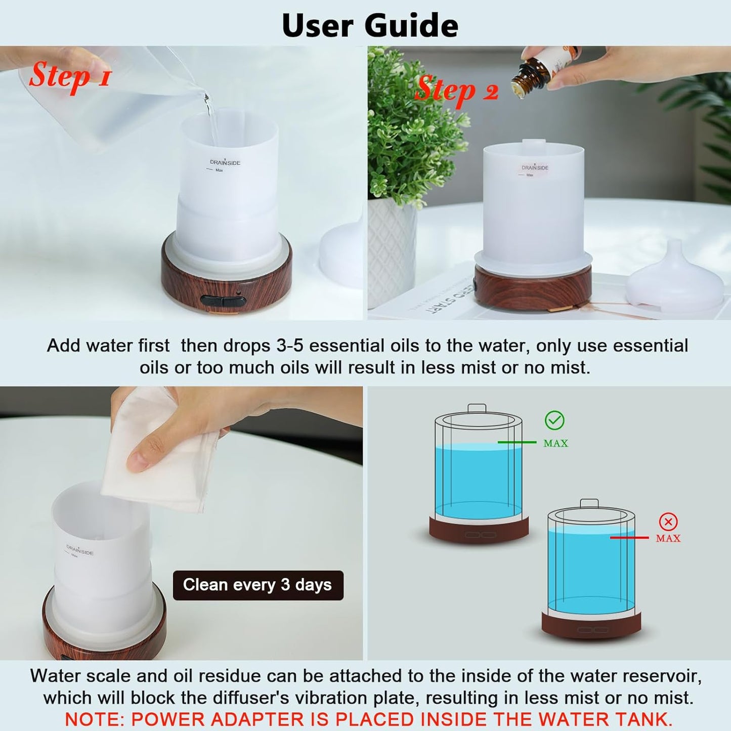 EQUSUPRO Essential Oil Diffuser 150ml Metal Aromatherapy Oil Diffuser Ultrasonic Cool Mist Diffuser with Auto Shut-Off Protection,7 Colors Changed LED for Home Office SPA Yoga