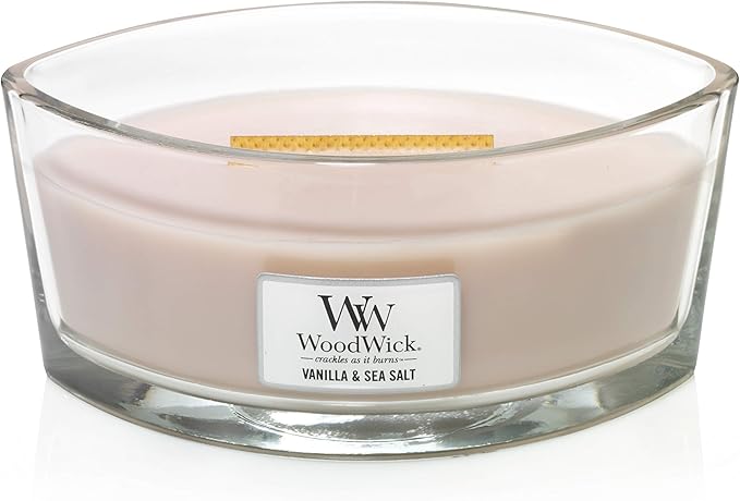 WoodWick Ellipse Scented Candle, Vanilla & Sea Salt 16oz, Crackles as it burns, Up to 50 hours burn time, Premium Soy blend, Perfect for gifting