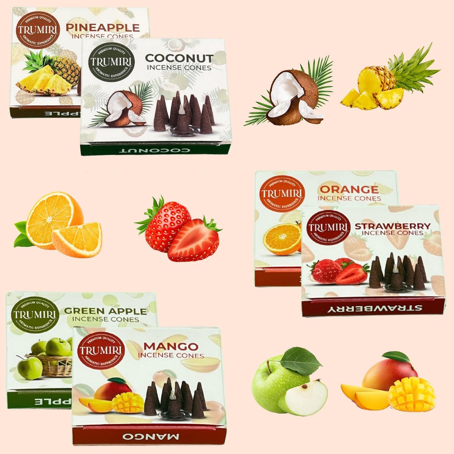 Trumiri Woody Incense Cones - Variety Pack - Total 60 Cone Incense (6 Scents x 10 Conos) - White Sage, Palo Santo, Dragons Blood, Sandalwood - Inscents-Cones Scented - Insense Cones - Incent Cone