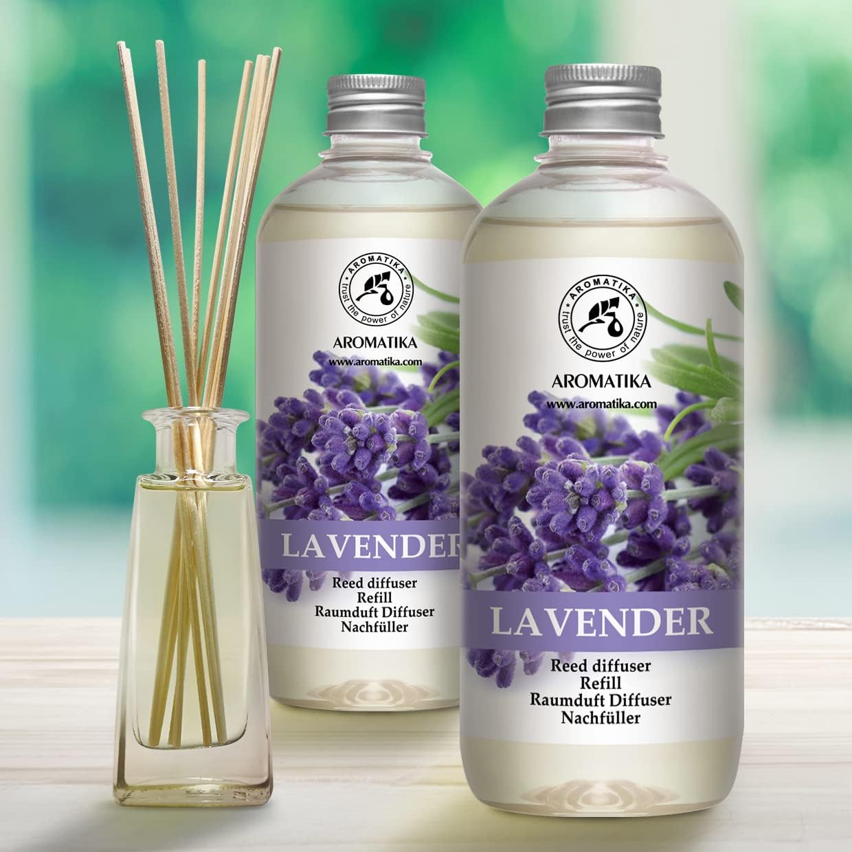 Reed Diffuser Refill Lavender with Lavender Essential Oil 34 Fl Oz - 2 x 500ml - Fragrance Oil Reed Diffuser Refill - Room Diffuser Refill - Lavender Room Freshener - Floral Fragrance