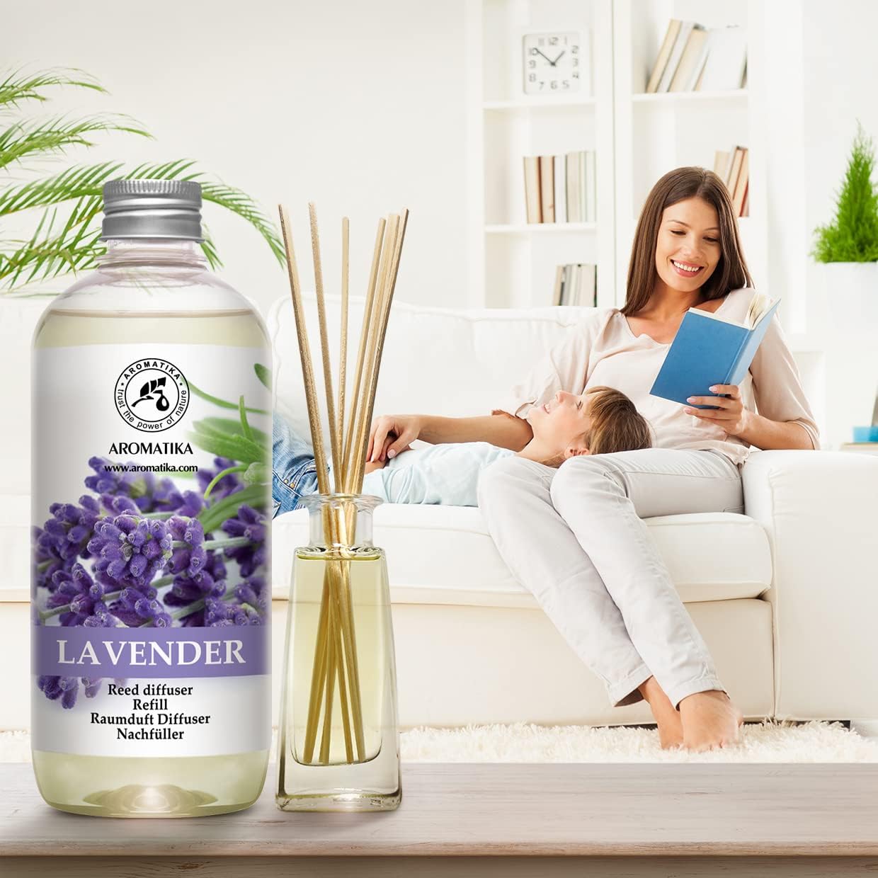 Reed Diffuser Refill Lavender with Lavender Essential Oil 34 Fl Oz - 2 x 500ml - Fragrance Oil Reed Diffuser Refill - Room Diffuser Refill - Lavender Room Freshener - Floral Fragrance