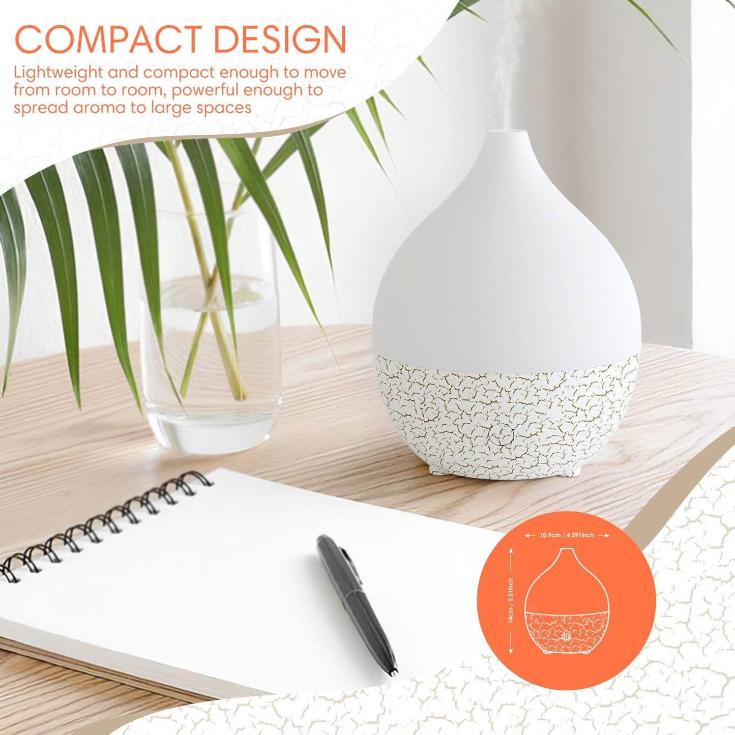 SALKING Essential Oil Diffuser, 100ml Small Aromatherapy Diffuser with Auto Shut-Off Function, Ultrasonic Diffusers for Essential Oils, Cool Mist Humidifier with Warm White Lights, for Office Home