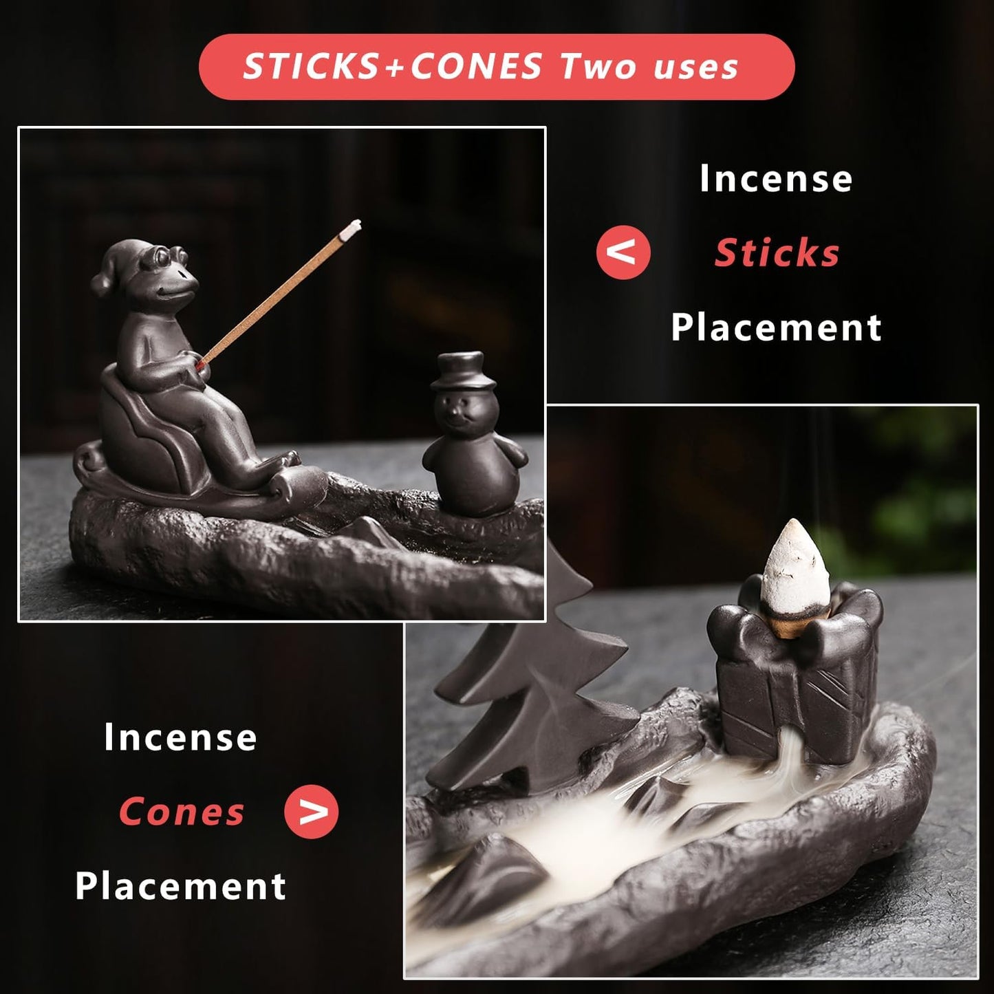 ChangWanna Frog Incense Stick Holder - Ceramic Insence Burner Ash Catcher, Insense Stand with 45 Sandalwood Sticks, Ornament for Aromatherapy/Yoga/Meditation/Home Living Room Office Decor