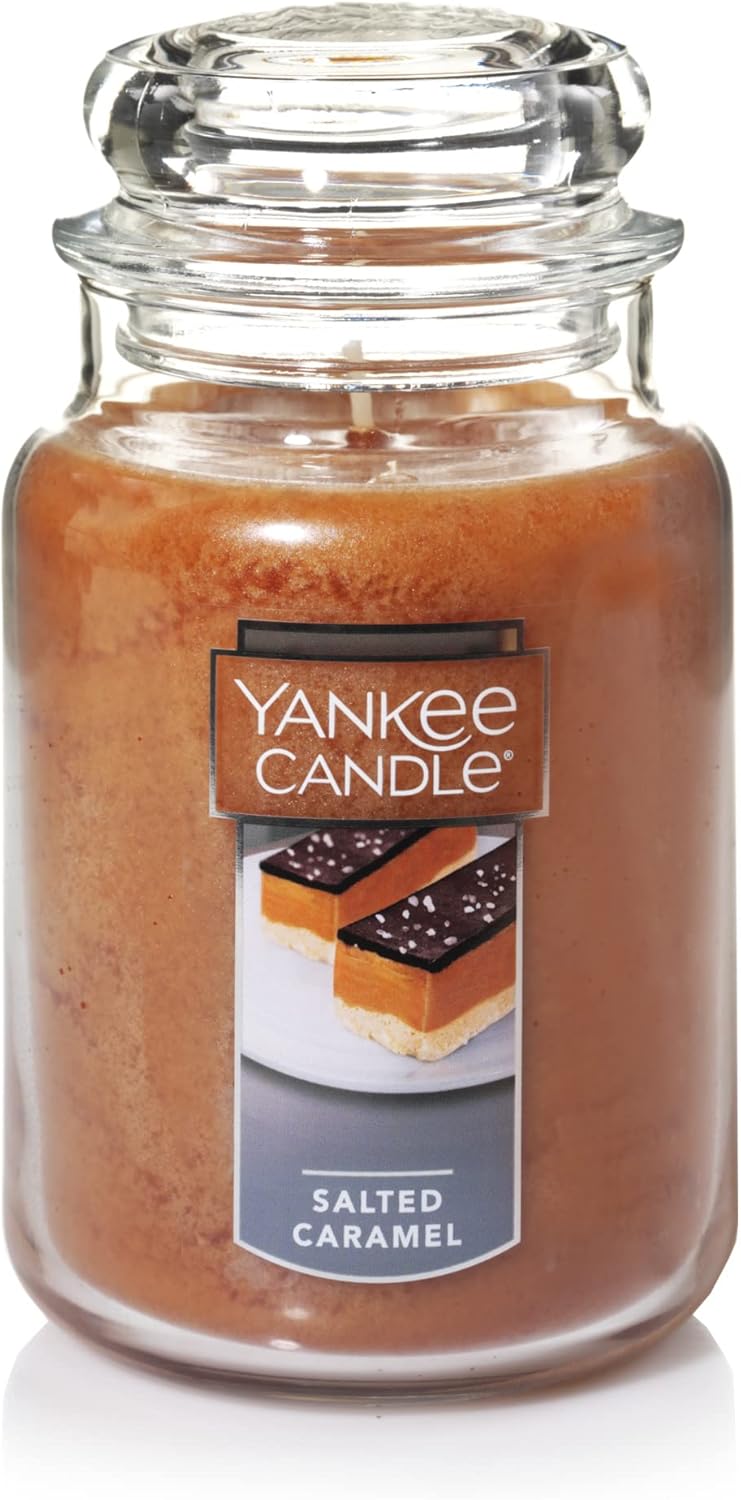 Yankee Candle | Salted Caramel Scented, Classic 22oz Large Jar Single Wick Aromatherapy Candle, Over 110 Hours of Burn Time, Autumn Candle