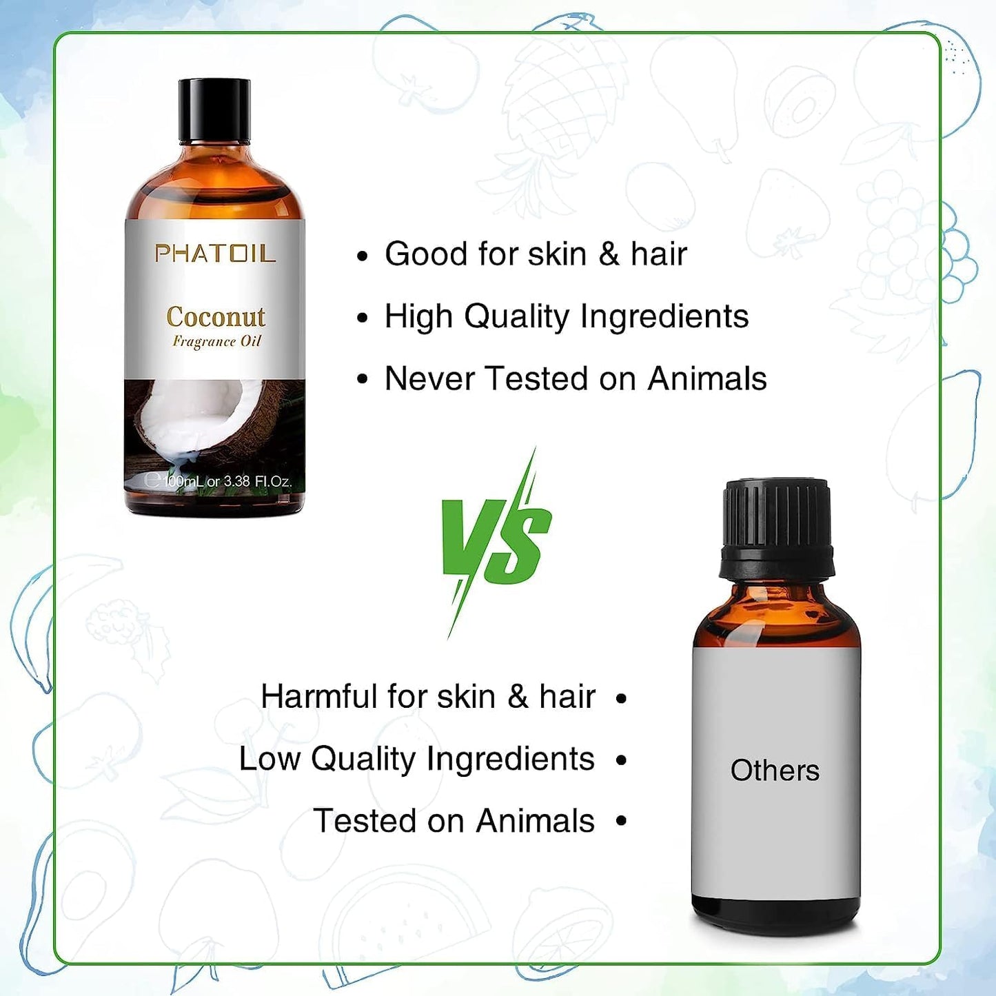 PHATOIL 3.38 FL.OZ Coconut & Vanilla Fragrance Oils for Aromatherapy, Essential Oils for Diffusers for Home, Perfect for Diffuser, Yoga, DIY Candle and Soap Making - 100ml