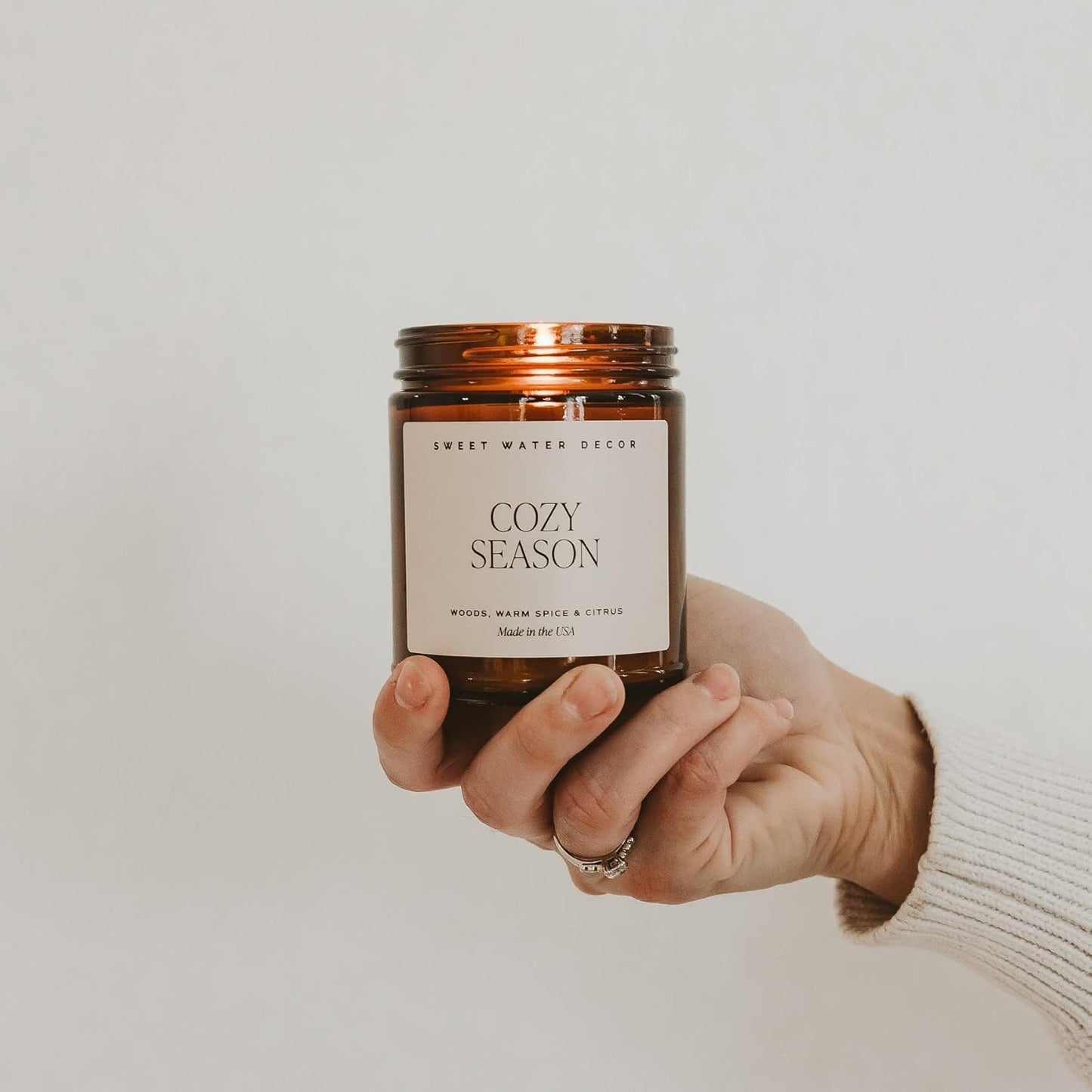 Sweet Water Decor Warm and Cozy Soy Candle - Orange Peel, Cinnamon, Ginger and Clove Scented Candles for Home - 9oz Amber Jar Black Lid, 40 Hour Burn Time, Made in the USA