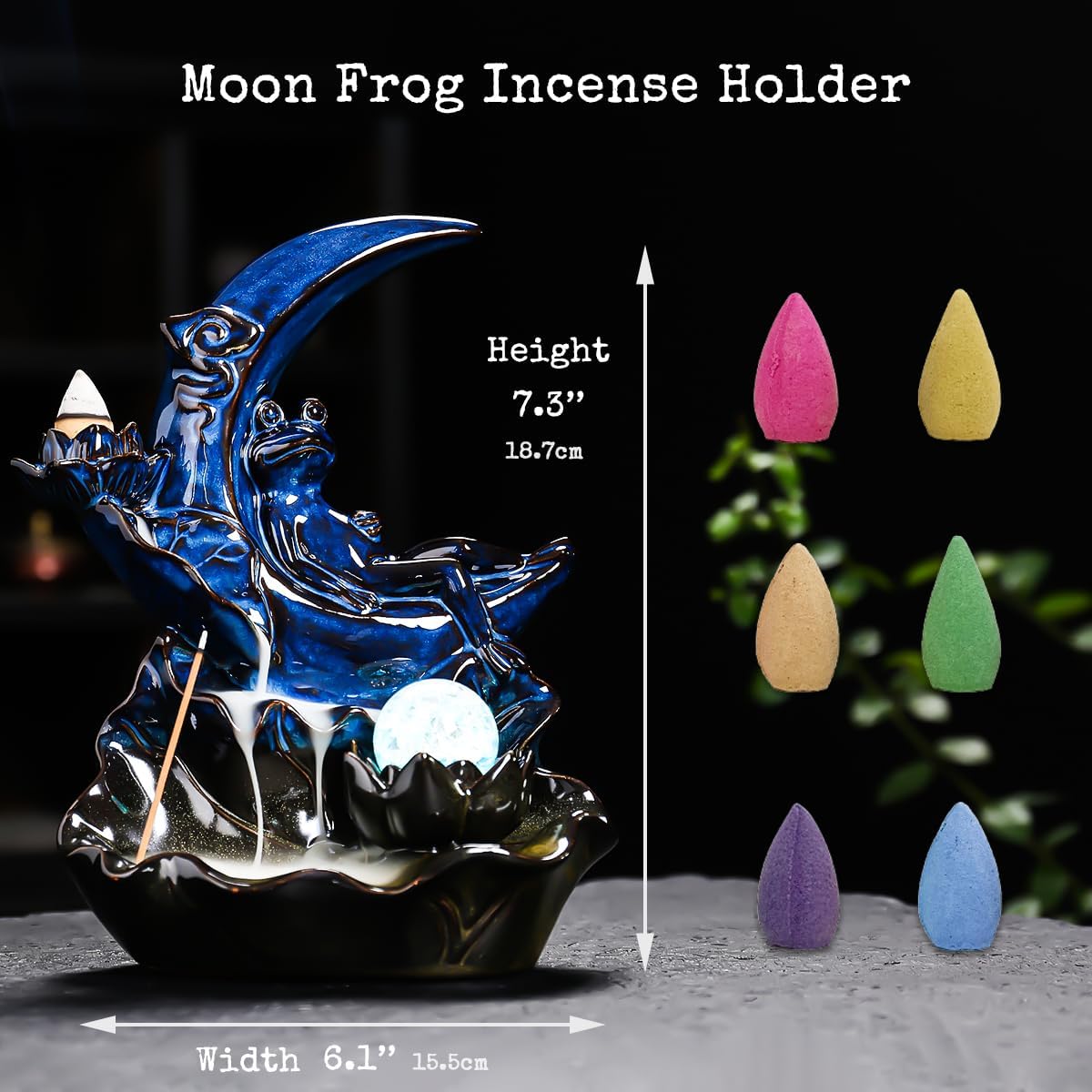 ChangWanna Frog Incense Stick Holder - Ceramic Insence Burner Ash Catcher, Insense Stand with 45 Sandalwood Sticks, Ornament for Aromatherapy/Yoga/Meditation/Home Living Room Office Decor