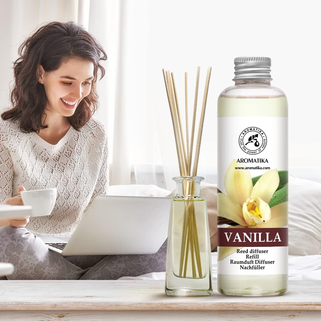 Lemongrass Diffuser Refill 34 Fl Oz (2x17 Fl Oz) - Fresh & Long Lasting Fragrance - Refill with Natural Essential Lemongrass Oil - for Aromatherapy - Spa - Home - Reed Diffuser Oil Refill Lemongrass