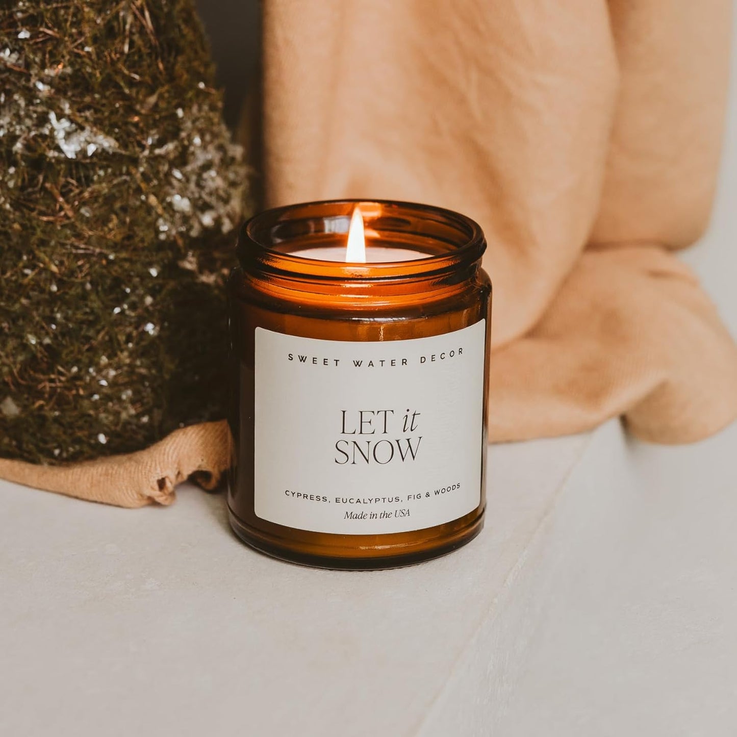Sweet Water Decor Warm and Cozy Soy Candle - Orange Peel, Cinnamon, Ginger and Clove Scented Candles for Home - 9oz Amber Jar Black Lid, 40 Hour Burn Time, Made in the USA