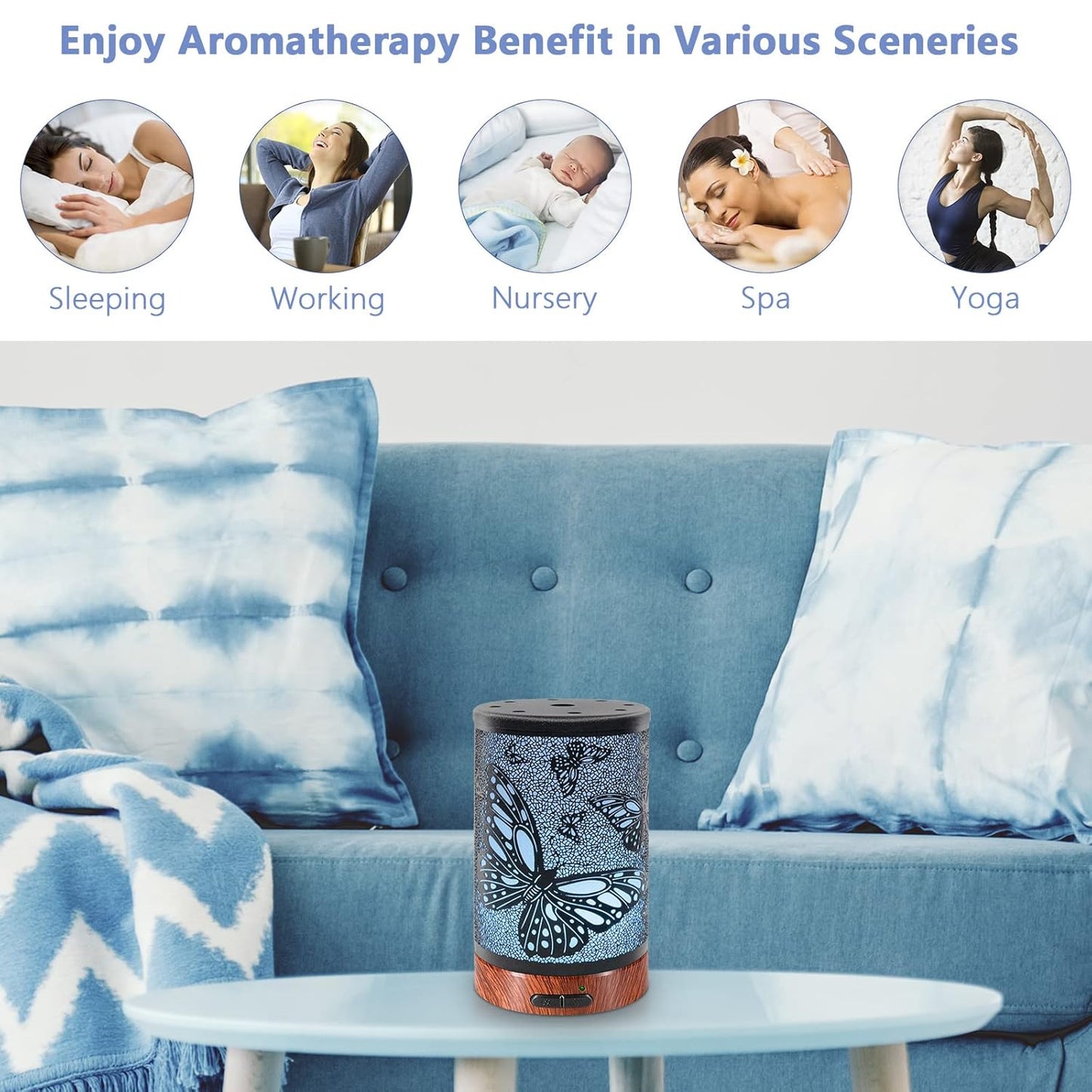 EQUSUPRO Essential Oil Diffuser 150ml Metal Aromatherapy Oil Diffuser Ultrasonic Cool Mist Diffuser with Auto Shut-Off Protection,7 Colors Changed LED for Home Office SPA Yoga