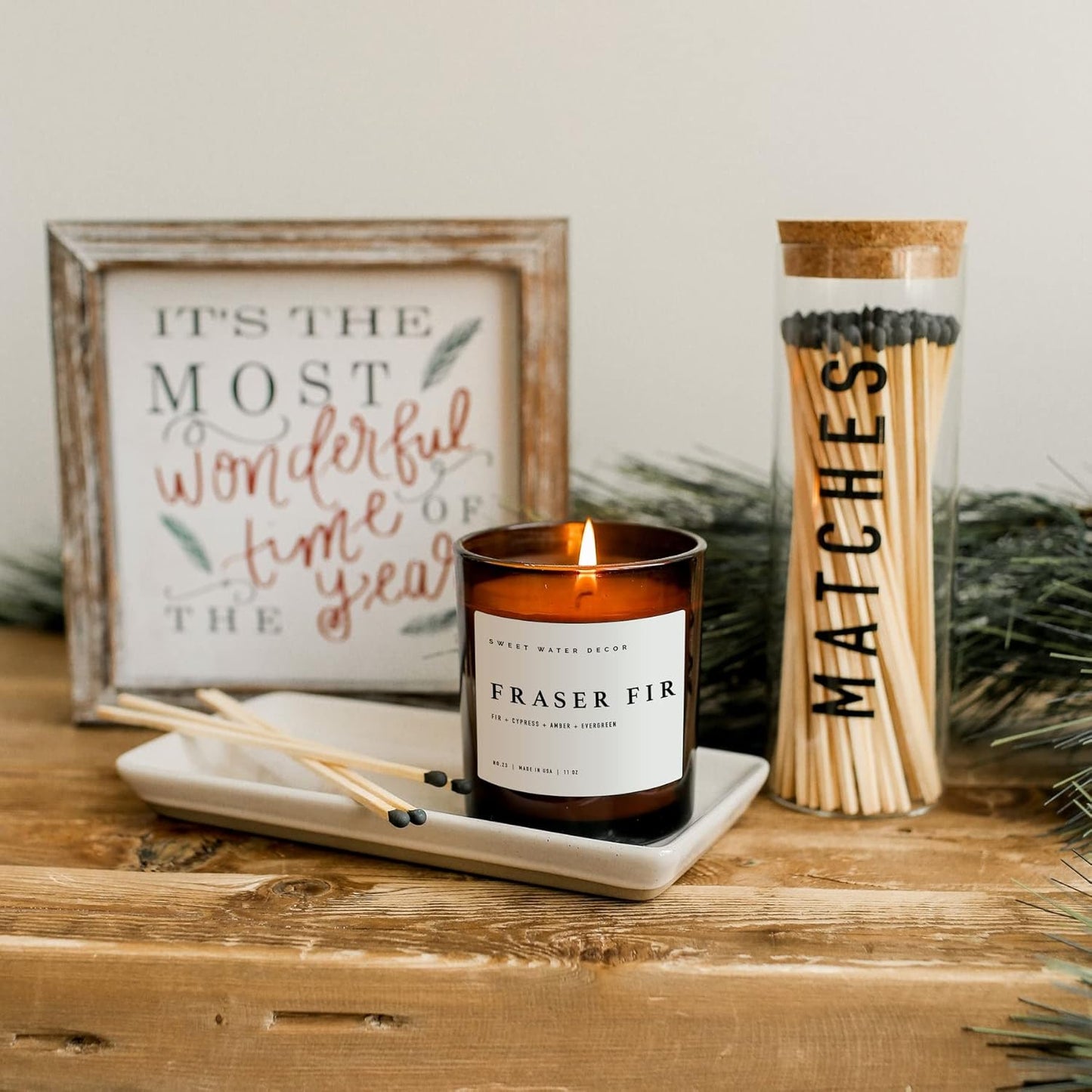 Sweet Water Decor Salt and Sea Candle - Sea Salt, Citrus, Amber, Musk, Beach Scented Soy Candles for Home - 11oz White Glass Jar Wood Lid, 50 Hour Burn Time, Made in the USA