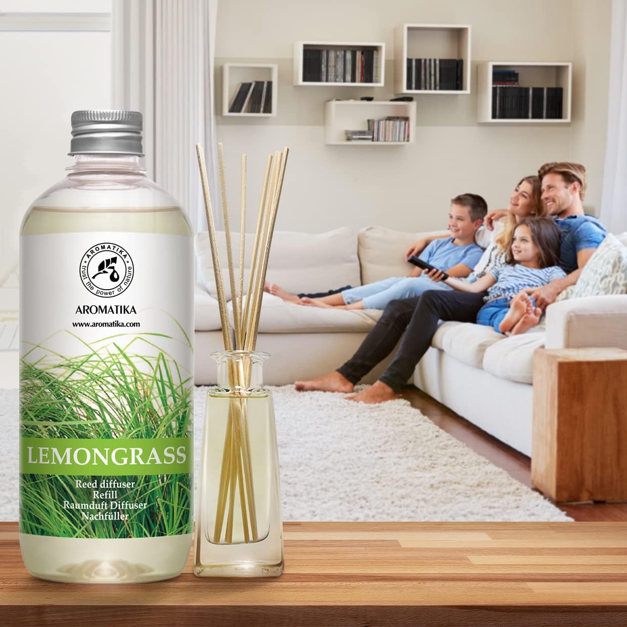 Lemongrass Diffuser Refill 34 Fl Oz (2x17 Fl Oz) - Fresh & Long Lasting Fragrance - Refill with Natural Essential Lemongrass Oil - for Aromatherapy - Spa - Home - Reed Diffuser Oil Refill Lemongrass