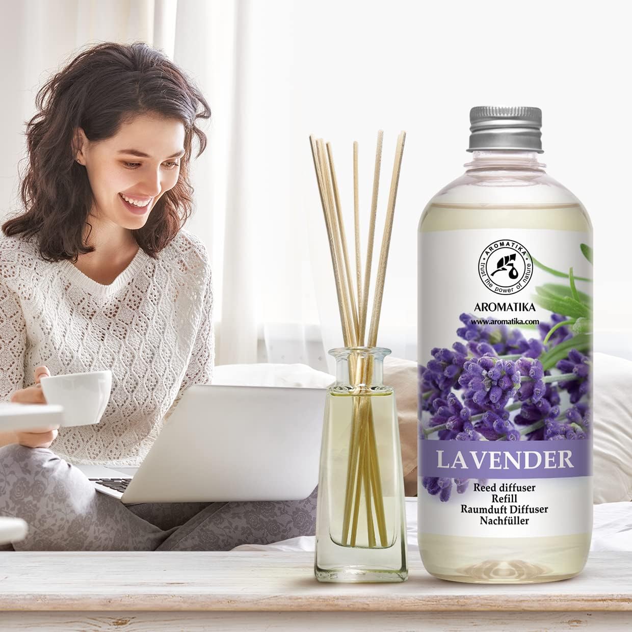 Reed Diffuser Refill Lavender with Lavender Essential Oil 34 Fl Oz - 2 x 500ml - Fragrance Oil Reed Diffuser Refill - Room Diffuser Refill - Lavender Room Freshener - Floral Fragrance
