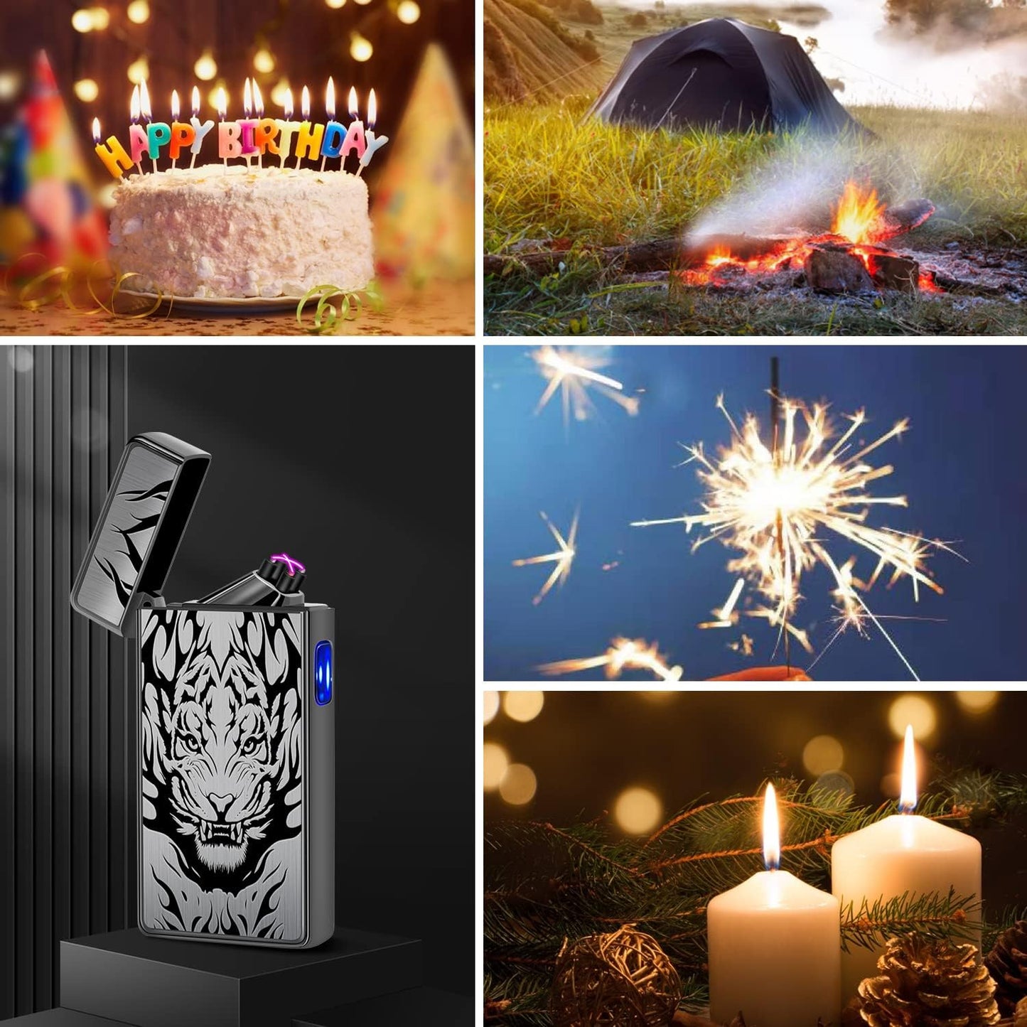 LcFun Electric USB Rechargeable Lighter, Windproof Plasma Dual Arc Lighter, Electronic Flameless Cool Lighters Gifts for Men Fathers Husband (Gold Dragon)