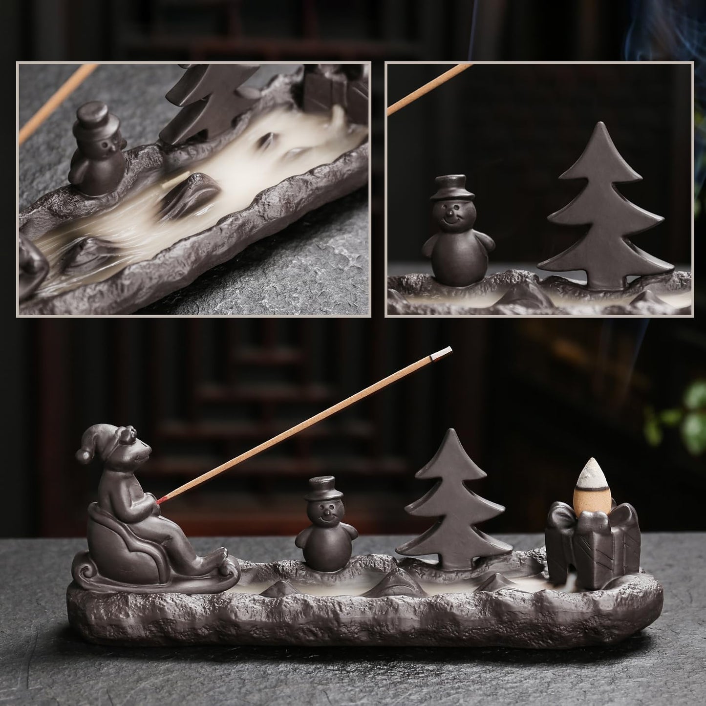 ChangWanna Frog Incense Stick Holder - Ceramic Insence Burner Ash Catcher, Insense Stand with 45 Sandalwood Sticks, Ornament for Aromatherapy/Yoga/Meditation/Home Living Room Office Decor