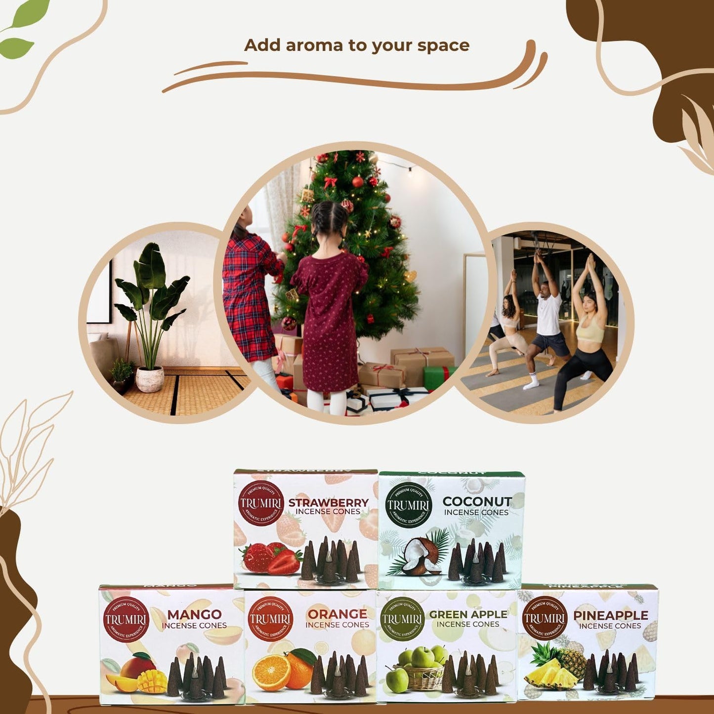 Trumiri Woody Incense Cones - Variety Pack - Total 60 Cone Incense (6 Scents x 10 Conos) - White Sage, Palo Santo, Dragons Blood, Sandalwood - Inscents-Cones Scented - Insense Cones - Incent Cone