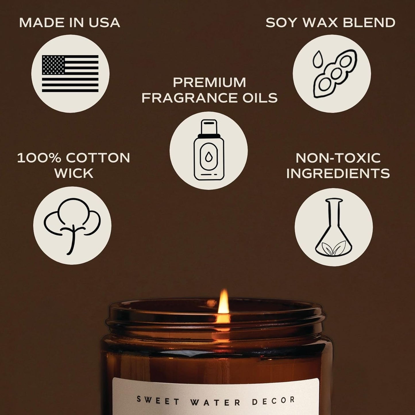 Sweet Water Decor Warm and Cozy Soy Candle - Orange Peel, Cinnamon, Ginger and Clove Scented Candles for Home - 9oz Amber Jar Black Lid, 40 Hour Burn Time, Made in the USA