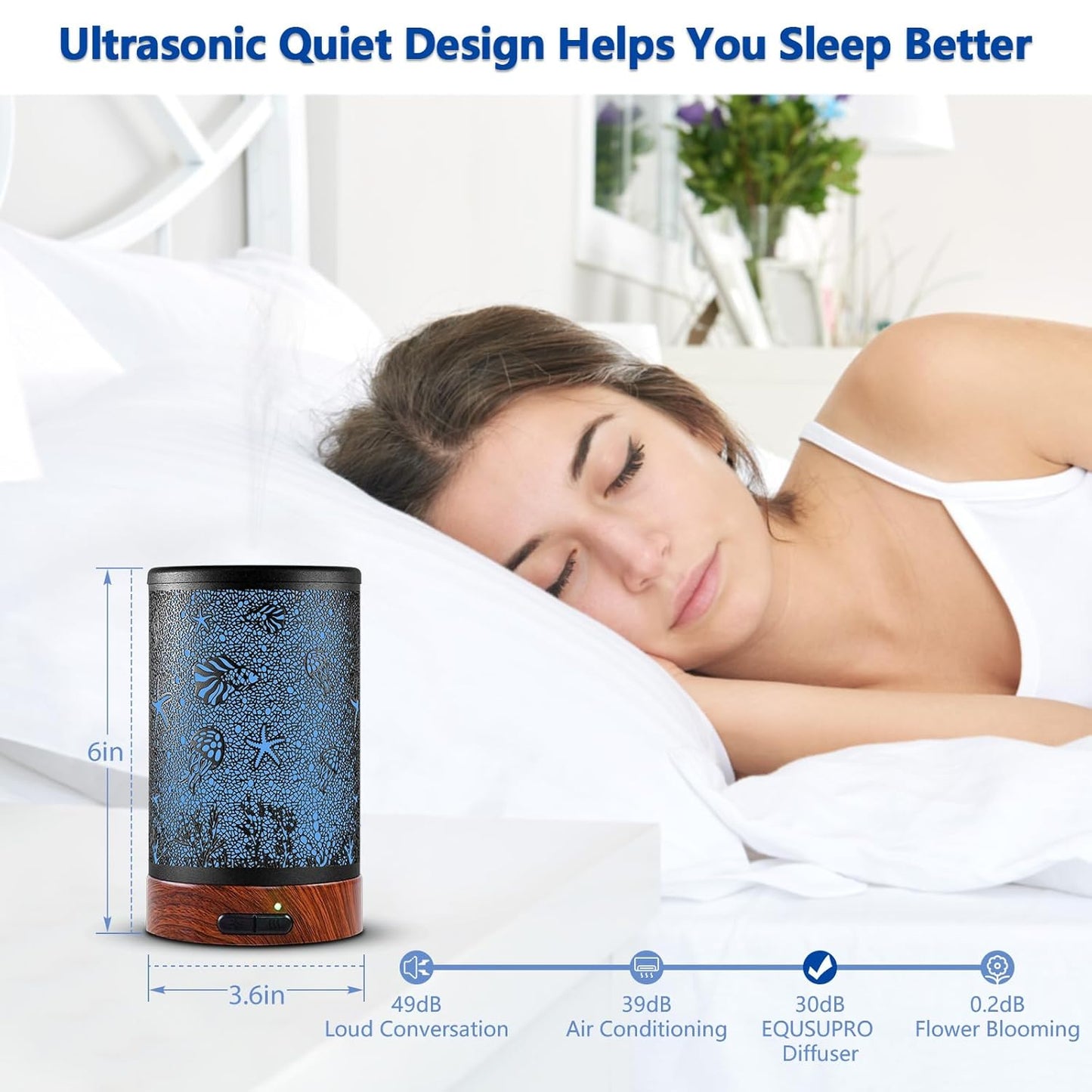 EQUSUPRO Essential Oil Diffuser 150ml Metal Aromatherapy Oil Diffuser Ultrasonic Cool Mist Diffuser with Auto Shut-Off Protection,7 Colors Changed LED for Home Office SPA Yoga