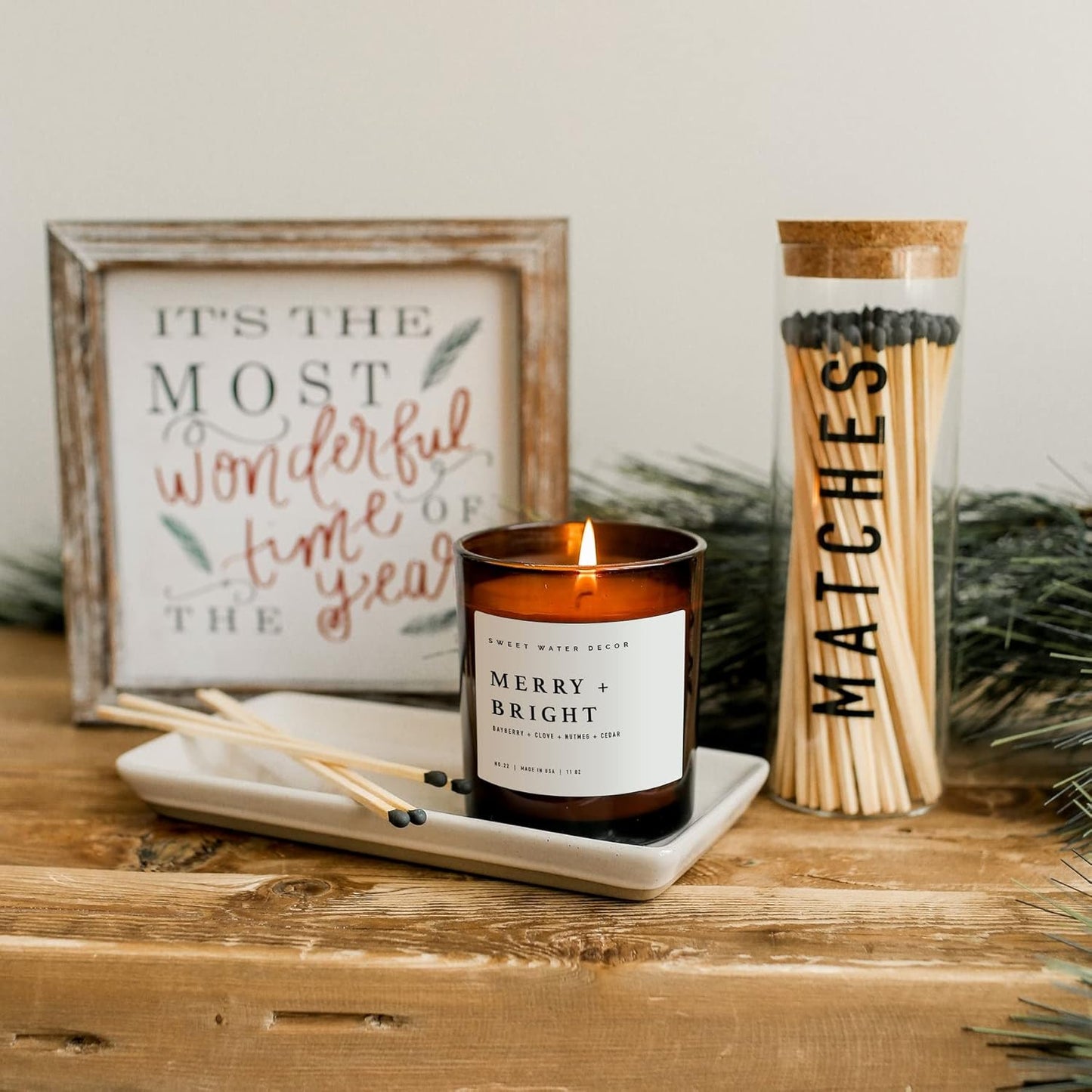 Sweet Water Decor Salt and Sea Candle - Sea Salt, Citrus, Amber, Musk, Beach Scented Soy Candles for Home - 11oz White Glass Jar Wood Lid, 50 Hour Burn Time, Made in the USA