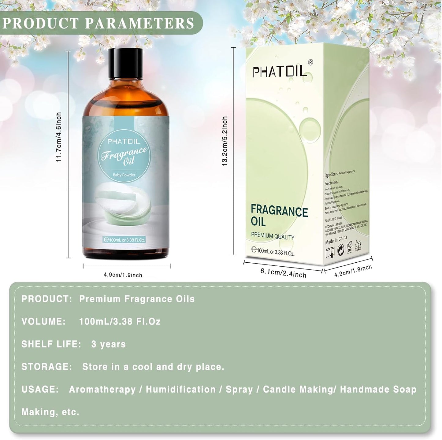 PHATOIL 3.38 FL.OZ Coconut & Vanilla Fragrance Oils for Aromatherapy, Essential Oils for Diffusers for Home, Perfect for Diffuser, Yoga, DIY Candle and Soap Making - 100ml