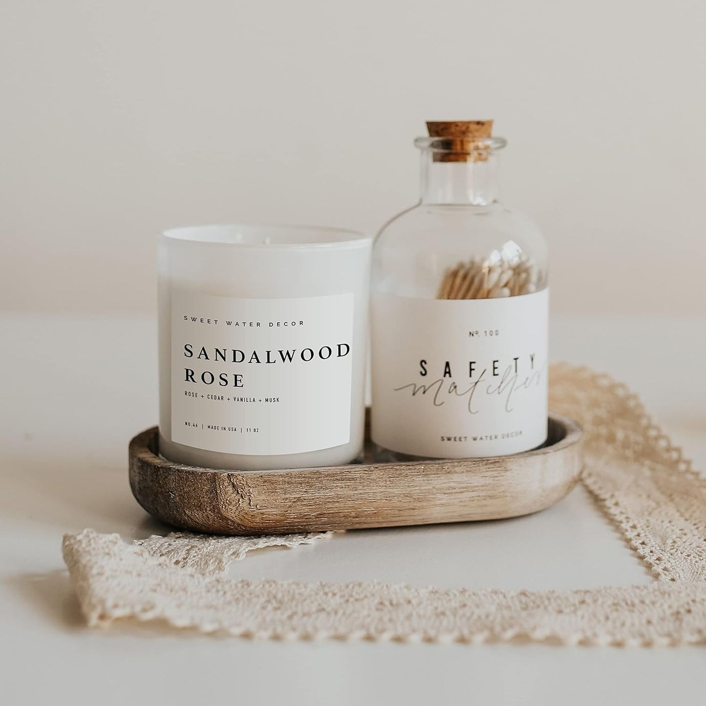 Sweet Water Decor Salt and Sea Candle - Sea Salt, Citrus, Amber, Musk, Beach Scented Soy Candles for Home - 11oz White Glass Jar Wood Lid, 50 Hour Burn Time, Made in the USA