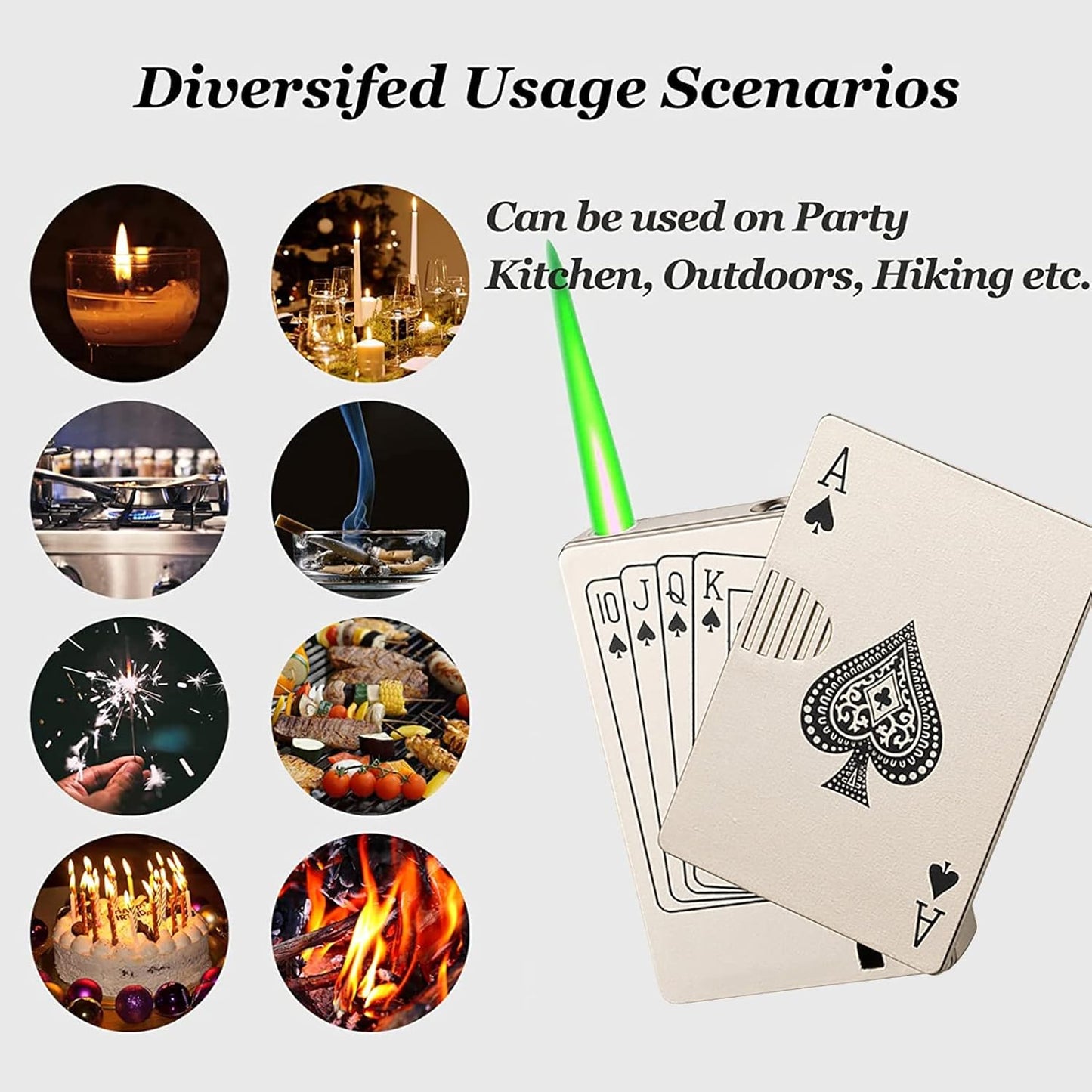 Jet Torch Lighter, Green Flame Ace Card Lighter, Refillable Butane Lighter, Ace of Spades Cool Lighter Windproof Poker Design, Gift for Men/Women