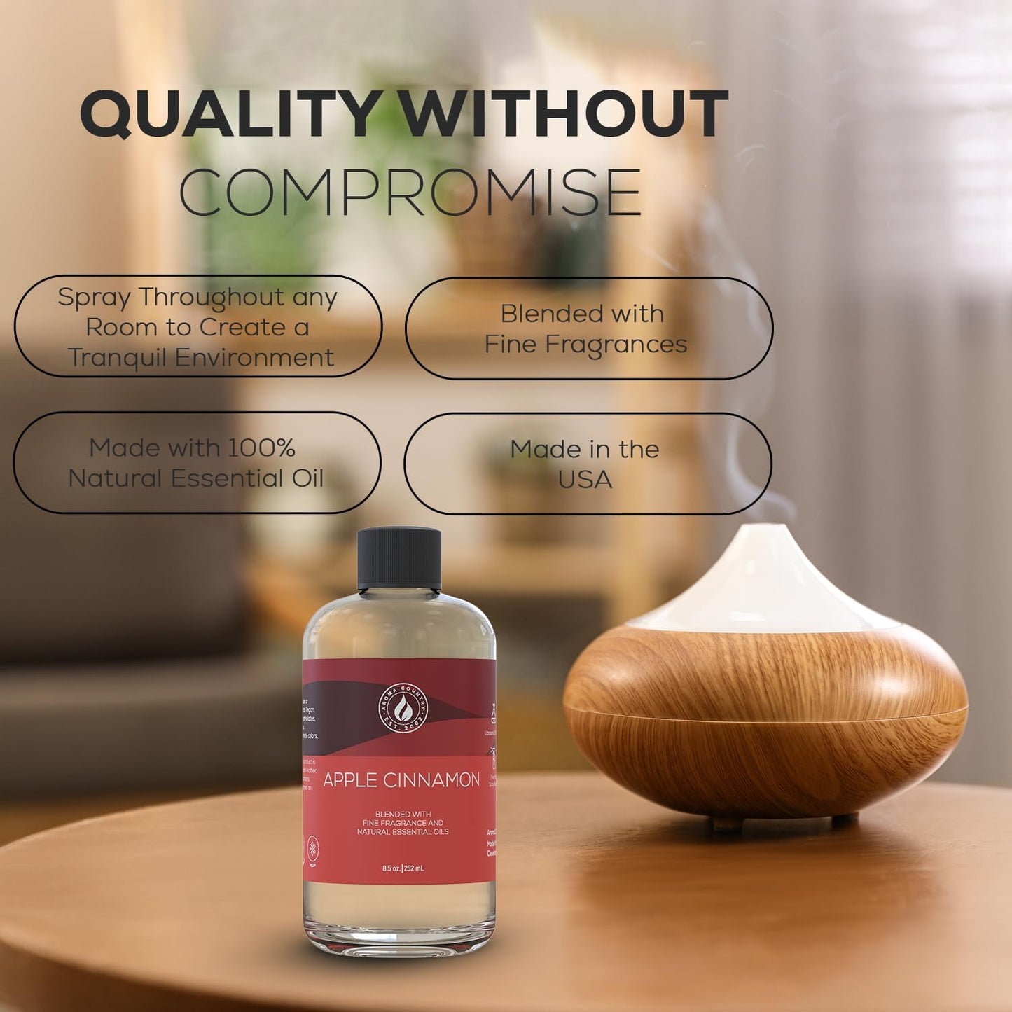 Aroma Country White Tea Diffuser Oil - Luxury Essential Oils for Diffuser Refill & Air Freshener Room Spray, Long-Lasting, Natural Home Fragrance and Hotel Scent for Diffusers & Machines - 8.5 Fl. oz