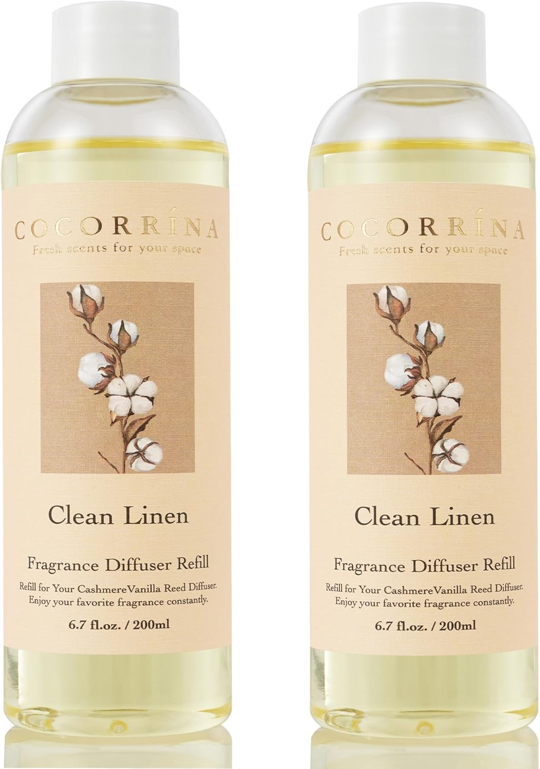 COCORRÍNA Reed Diffuser Refill - Cashmere Vanilla 6.7 oz. Scented Oil for Reed Diffuser Home Fragrance for Bedroom, Bathroom Home Decor