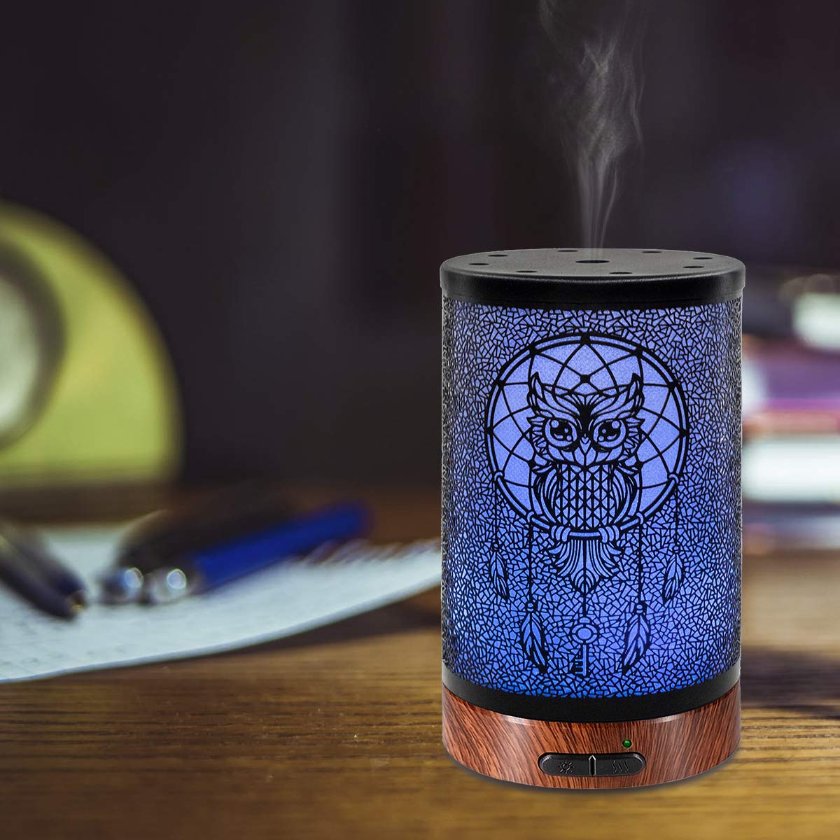 EQUSUPRO Essential Oil Diffuser 150ml Metal Aromatherapy Oil Diffuser Ultrasonic Cool Mist Diffuser with Auto Shut-Off Protection,7 Colors Changed LED for Home Office SPA Yoga
