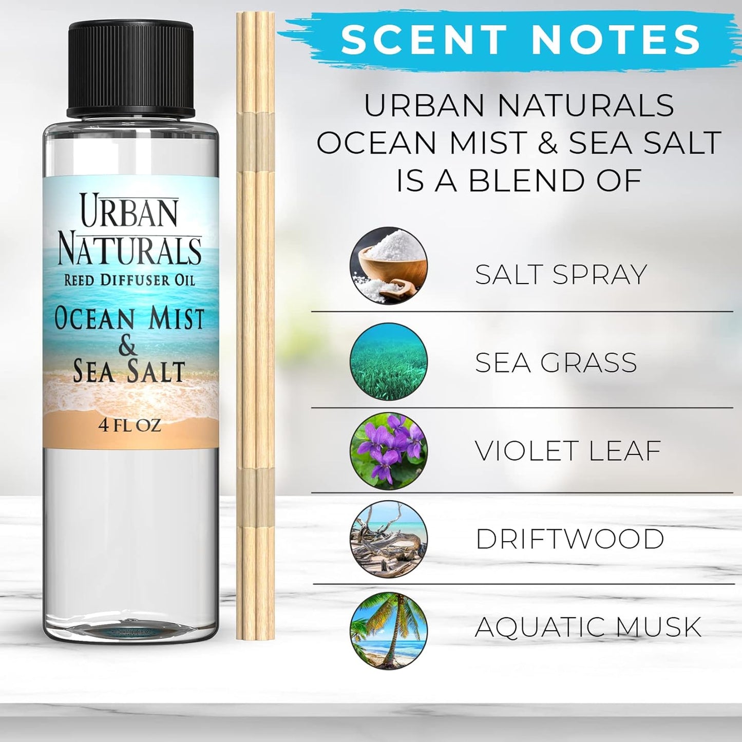 Urban Naturals Eucalyptus & Sage Oil Reed Diffuser Refill | Eucalyptus, Sage, Mint, Lime and Cedarwood| Includes a Free Set of Reed Sticks! 4 oz