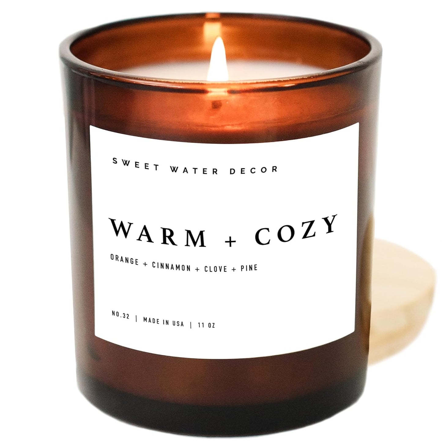 Sweet Water Decor Salt and Sea Candle - Sea Salt, Citrus, Amber, Musk, Beach Scented Soy Candles for Home - 11oz White Glass Jar Wood Lid, 50 Hour Burn Time, Made in the USA