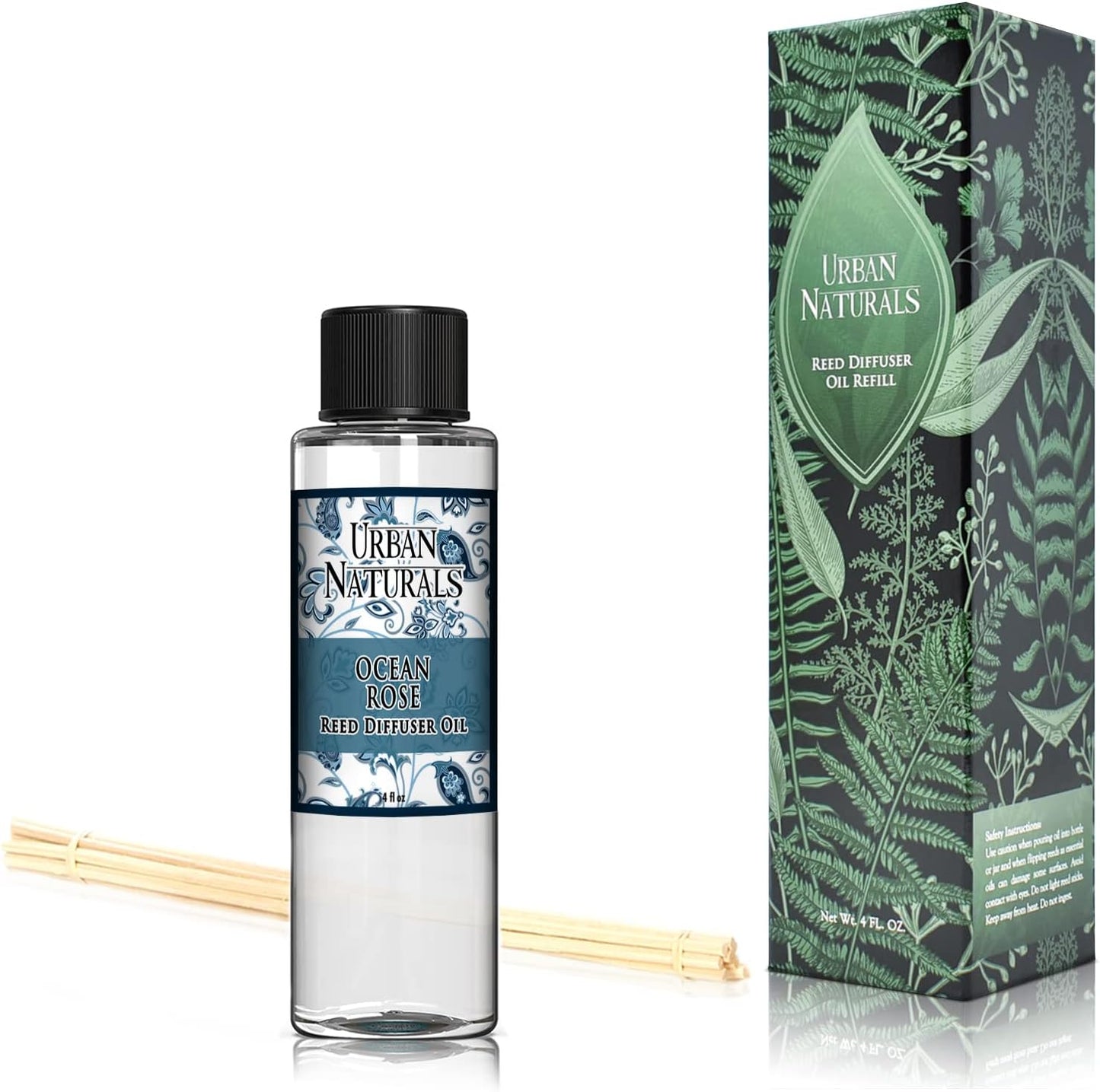 Urban Naturals Eucalyptus & Sage Oil Reed Diffuser Refill | Eucalyptus, Sage, Mint, Lime and Cedarwood| Includes a Free Set of Reed Sticks! 4 oz
