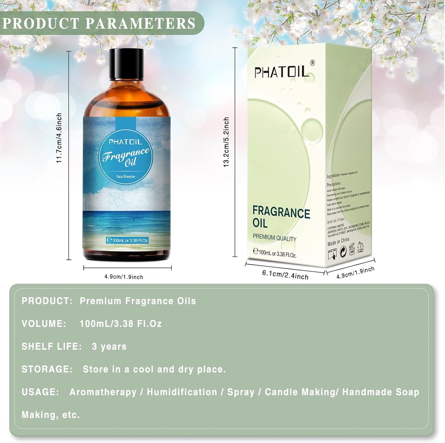 PHATOIL 3.38 FL.OZ Coconut & Vanilla Fragrance Oils for Aromatherapy, Essential Oils for Diffusers for Home, Perfect for Diffuser, Yoga, DIY Candle and Soap Making - 100ml