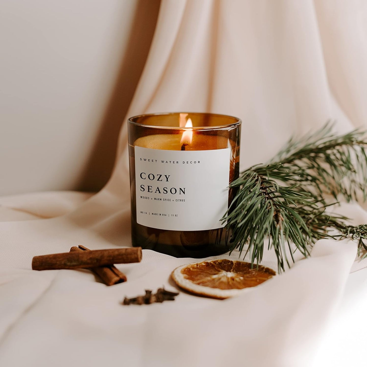Sweet Water Decor Salt and Sea Candle - Sea Salt, Citrus, Amber, Musk, Beach Scented Soy Candles for Home - 11oz White Glass Jar Wood Lid, 50 Hour Burn Time, Made in the USA