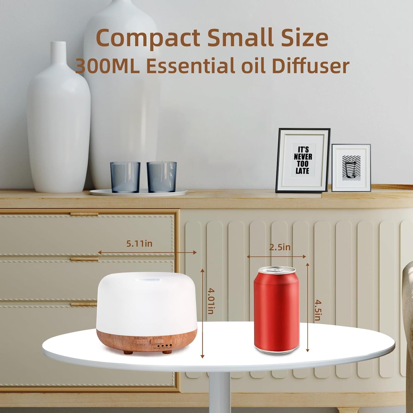 SPLITSKY Aromatherapy Essential Oil Home Diffuser with Remote Control, 300ML Large Room Cool Mist Air Humidifier, 8 Hours Quiet Operation, Timer, 7 Colors LED Night Night,Suitable Home,Yoga.