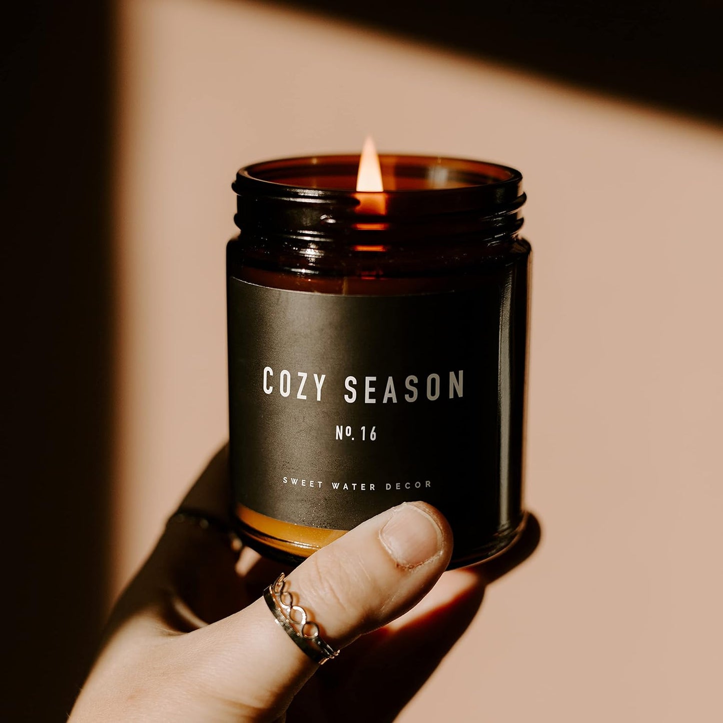 Sweet Water Decor Warm and Cozy Soy Candle - Orange Peel, Cinnamon, Ginger and Clove Scented Candles for Home - 9oz Amber Jar Black Lid, 40 Hour Burn Time, Made in the USA