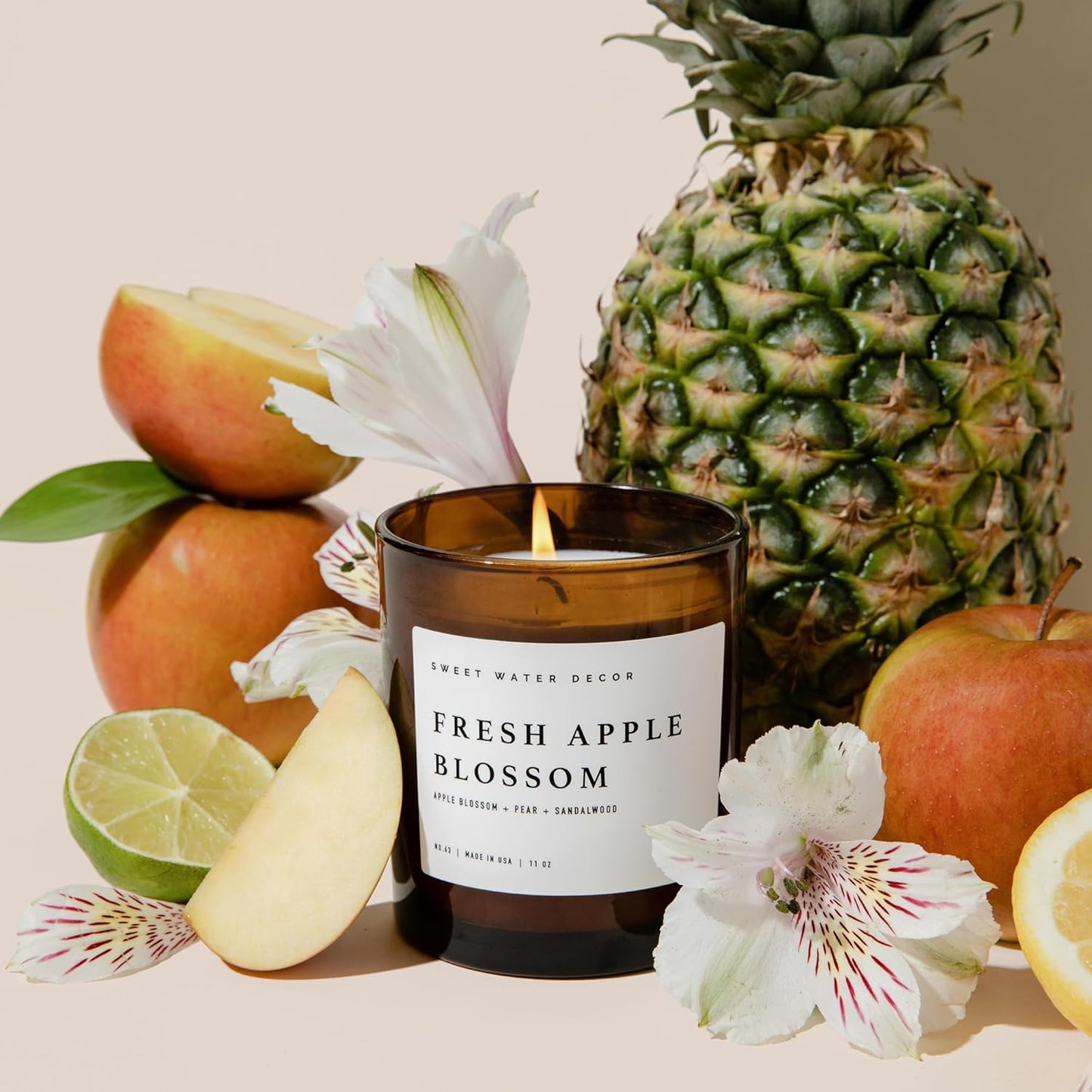 Sweet Water Decor Salt and Sea Candle - Sea Salt, Citrus, Amber, Musk, Beach Scented Soy Candles for Home - 11oz White Glass Jar Wood Lid, 50 Hour Burn Time, Made in the USA