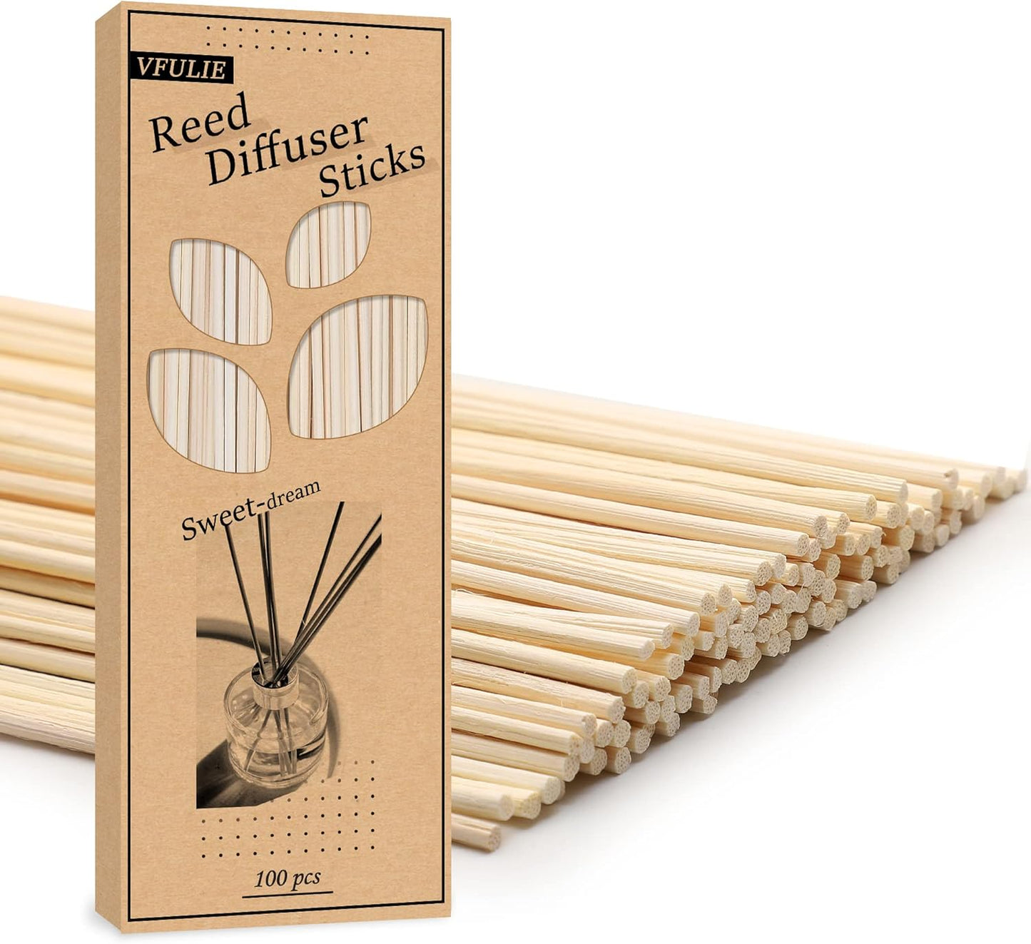 VFULIE 100PCS Reed Diffuser Sticks, 10 Inch Natural Rattan Wood Sticks Essential Oil Aroma Diffuser Sticks Refill Replacement for Aroma Fragrance (Primary Color)