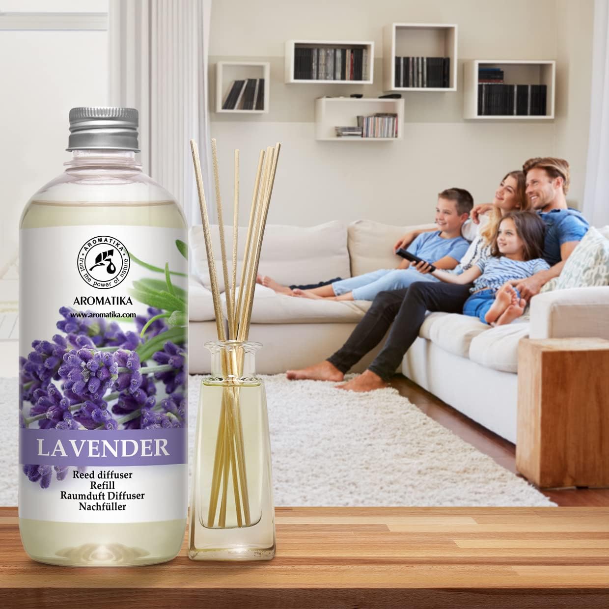 Reed Diffuser Refill Lavender with Lavender Essential Oil 34 Fl Oz - 2 x 500ml - Fragrance Oil Reed Diffuser Refill - Room Diffuser Refill - Lavender Room Freshener - Floral Fragrance